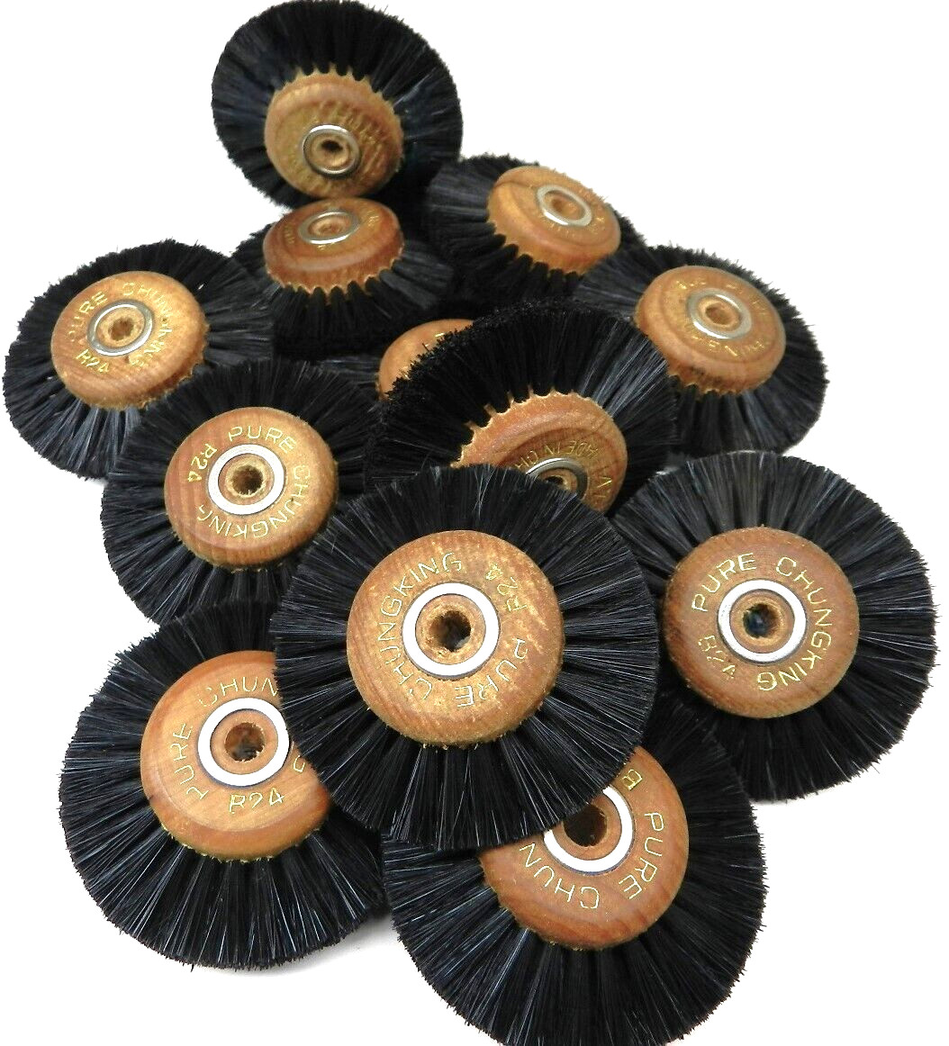 12 Pieces B24 Wood Hub Rotary Wheel Bristle Brush 3Row 2-1/2” Jewelry Dental