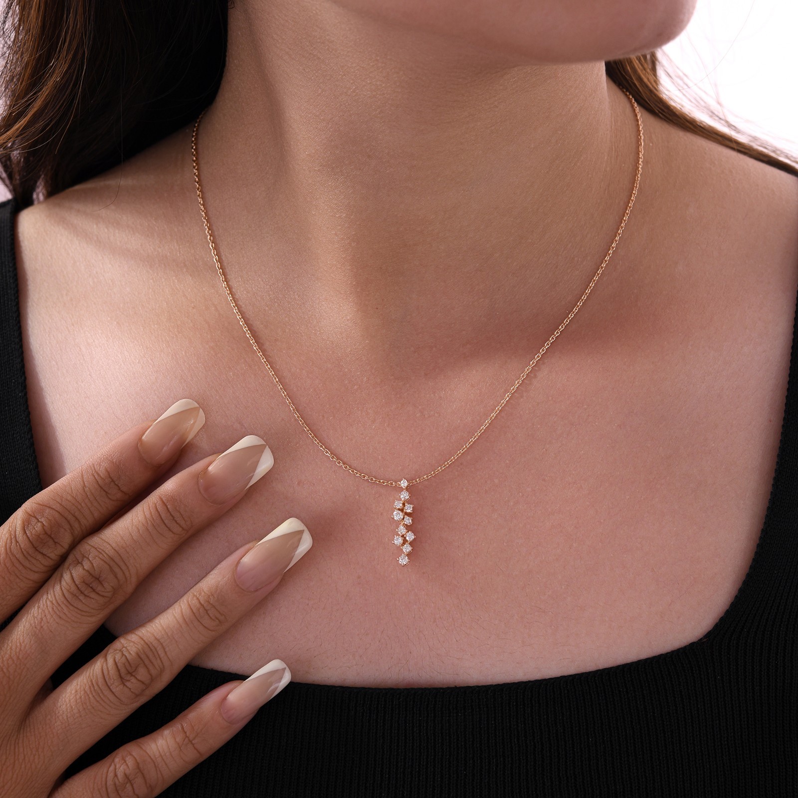0.11 Ct Lab Grown CVD Diamond Round Charm Pendant 9k Rose Gold Chain Necklace
