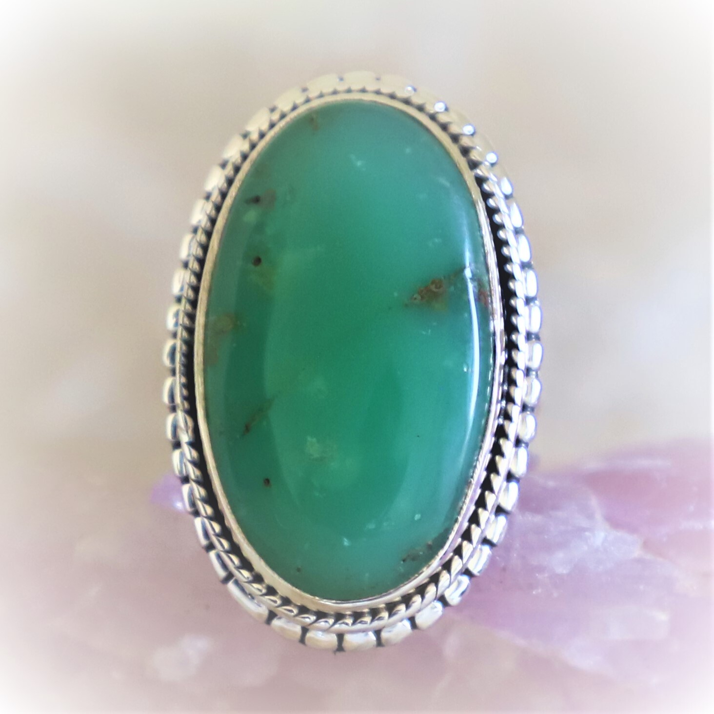CHRYSOPRASE NATURAL GEMSTONE 925 STERLING SILVER HANDMADE JEWELRY RING 3 TO 12