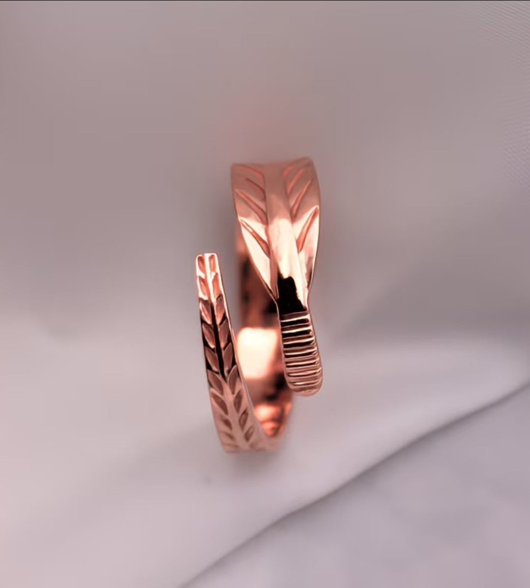 Pure Copper Feather Ring Adjustable Copper Therapy Ring Boho Jewelry