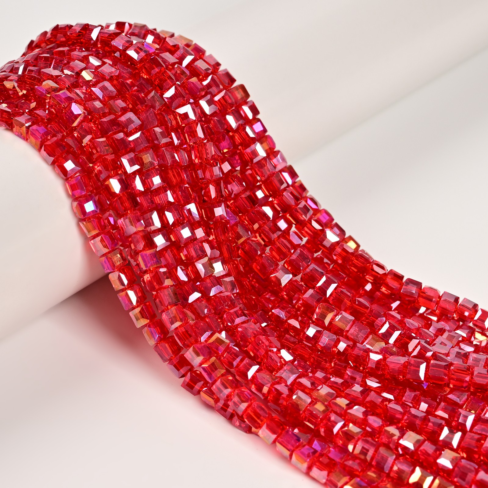 Red AB Crystal Glass Faceted Cube Beads Size 4mm 15.5” Strand