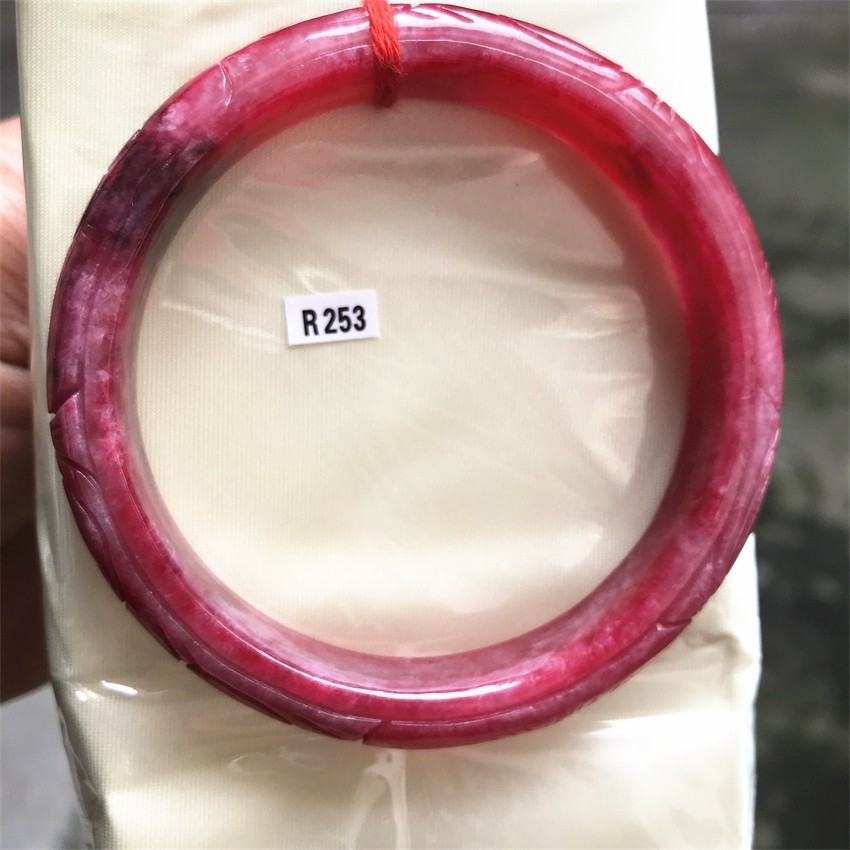 61mm Natural Icy Red Jadeite Jade Bracelet Myanmar Carving Jade Bracelet