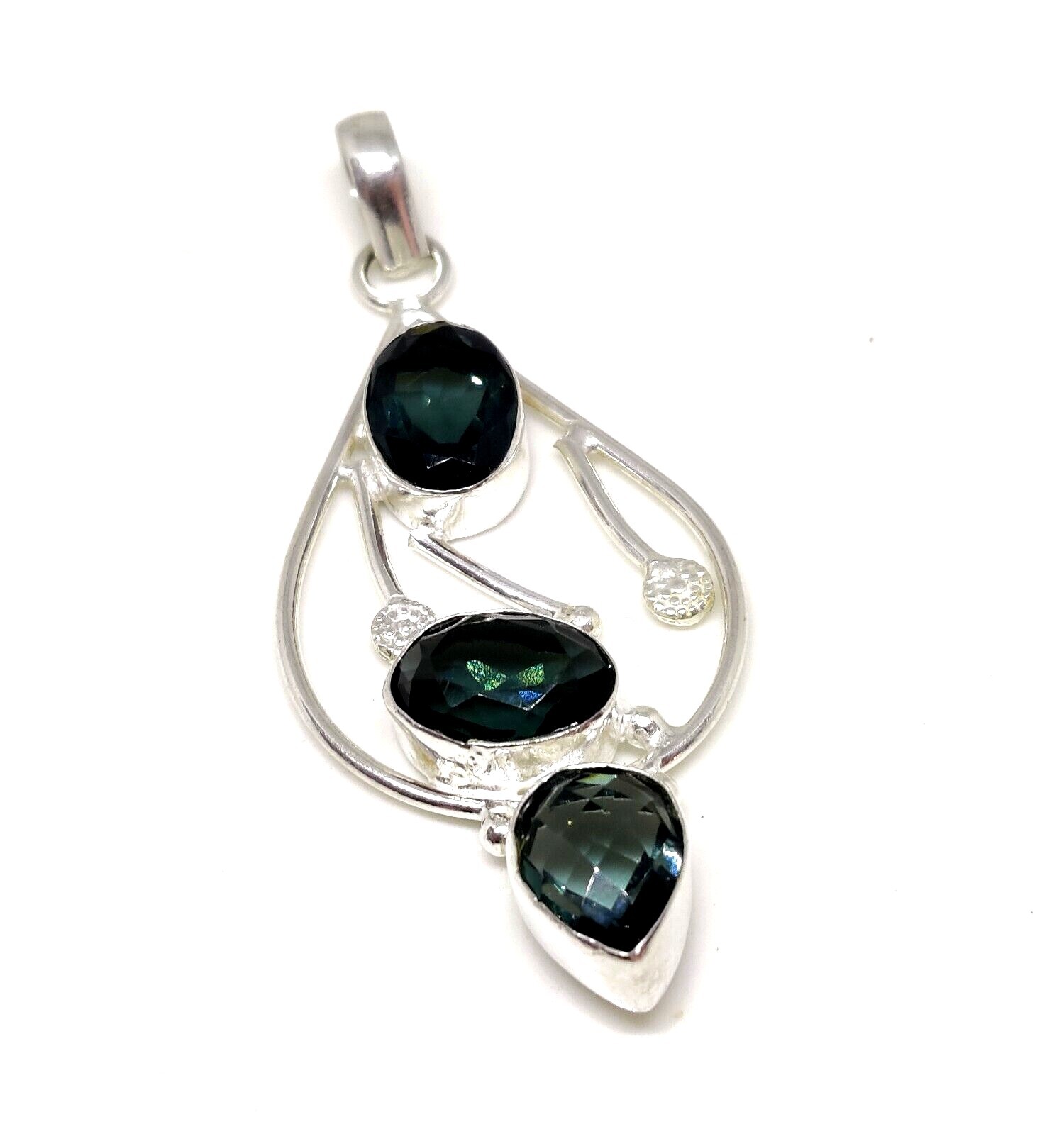 Simulated Iolite Cut Gemstone Fashion Gifted Jewelry Handmade Pendant 2.75″