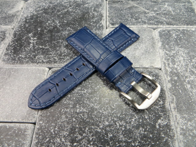 22mm Leather Watch Band Navy Blue Tang Tongue Strap for fits PANERAI Blue x1 R