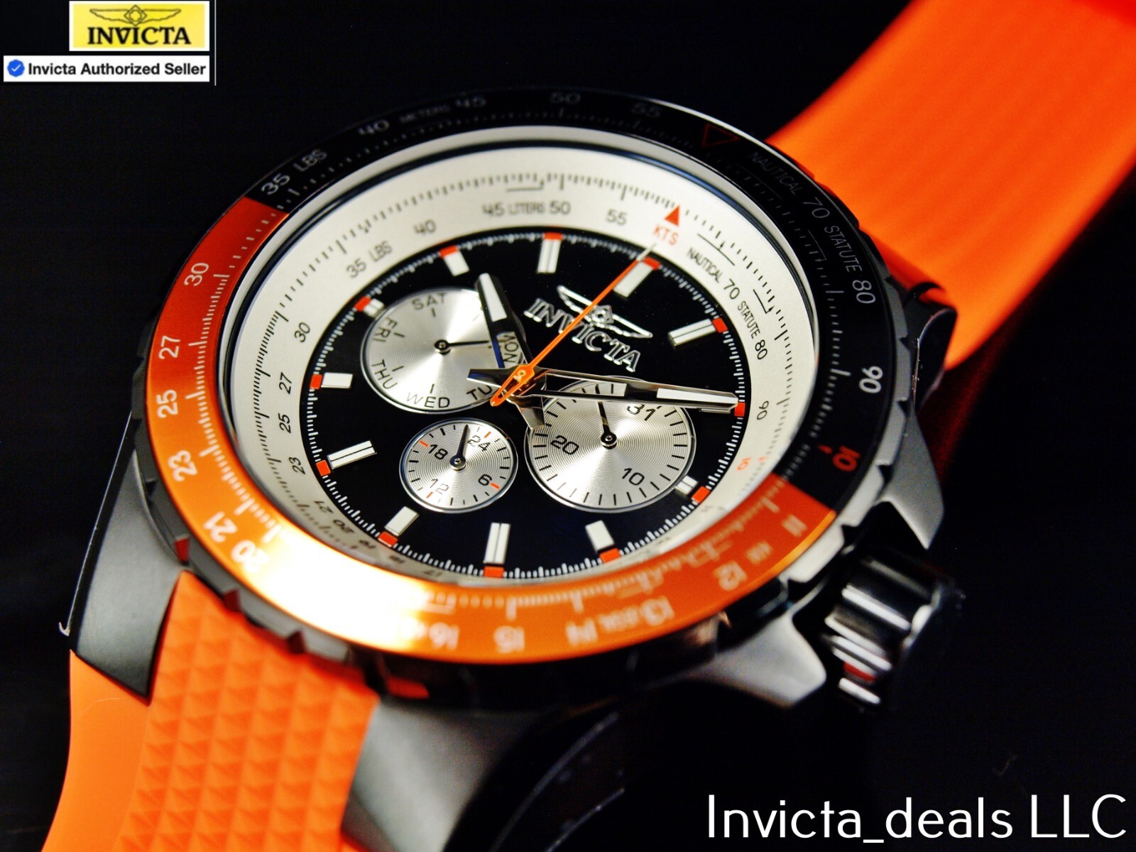 Invicta Men’s 50mm AVIATOR NAUTICAL Series Quartz BLACK DIAL Orange Tone SS Watc