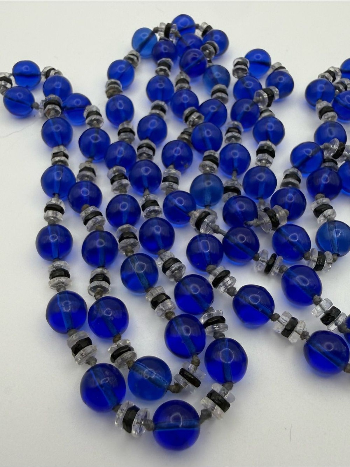 Cobalt blue long Vintage 1930s Glass Bead Necklace Round Beads