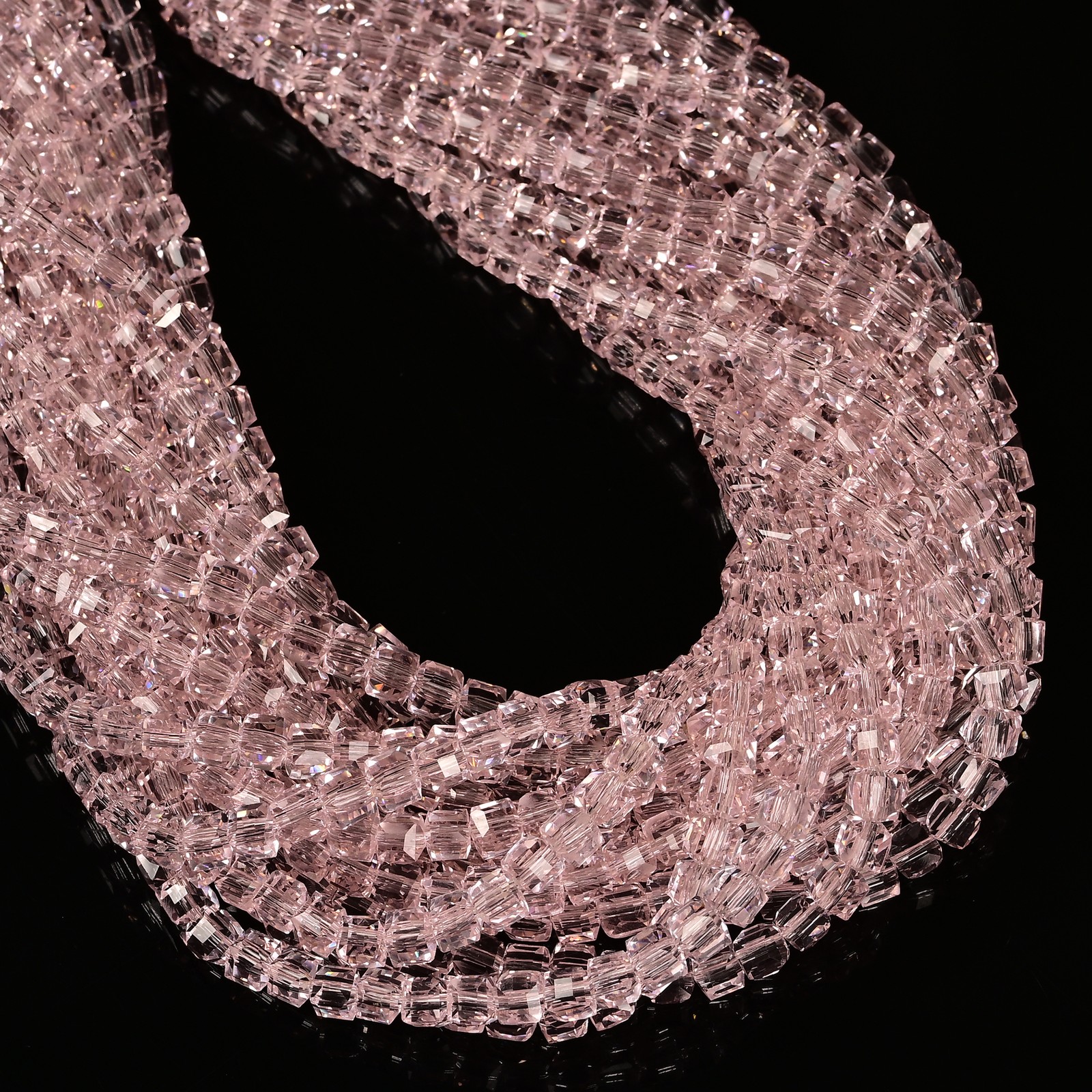 Pink Crystal Glass Faceted Rubik’s Cube Beads Size 4mm 15.5” Strand