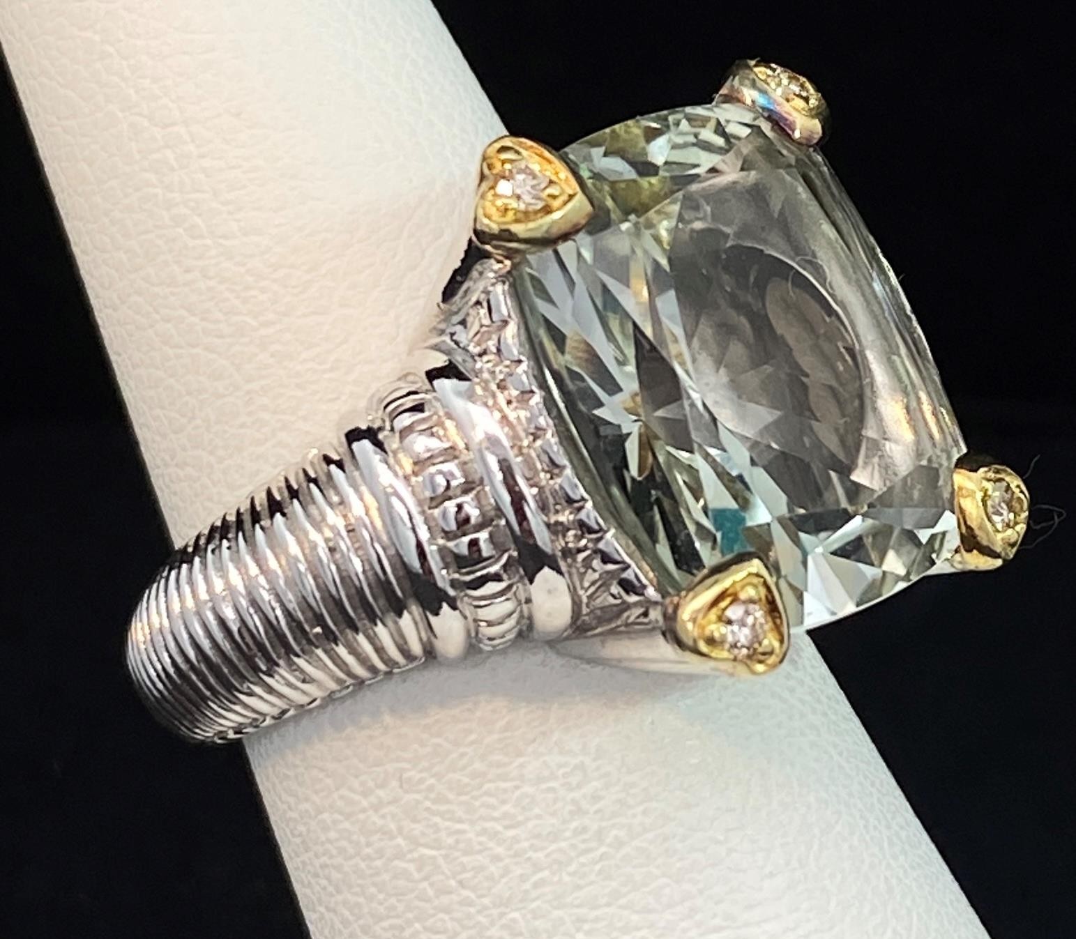 Judith Ripka Sterling 18k Prasiolite CZ Ring Size 6.75 R262