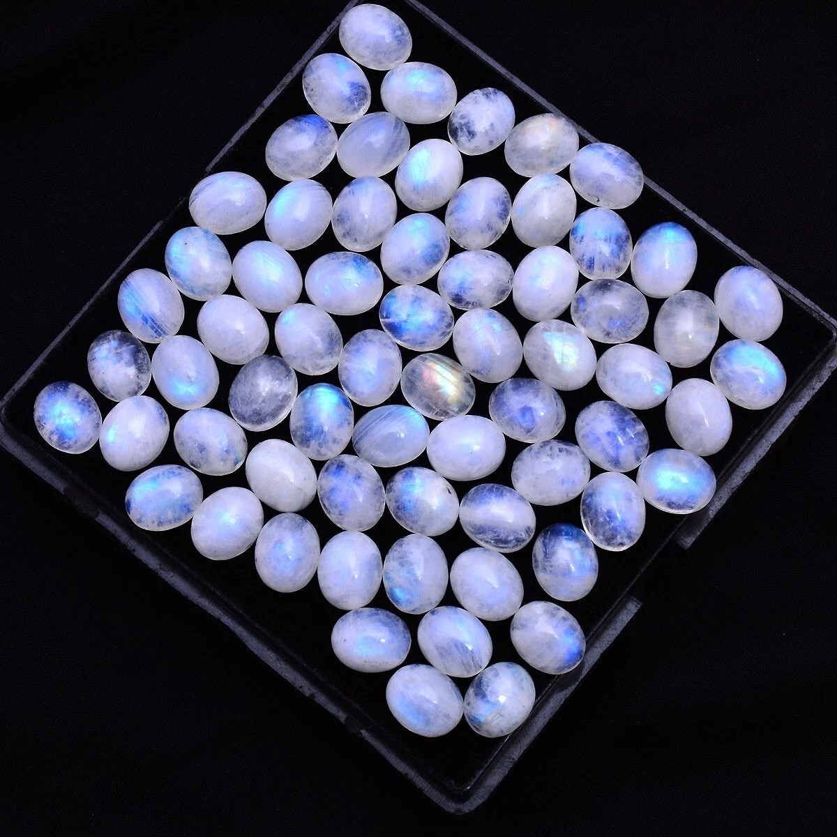 10 Pcs Natural Blue Shine Moonstone 11mm*9mm Oval Cabochon Untreated Gemstones
