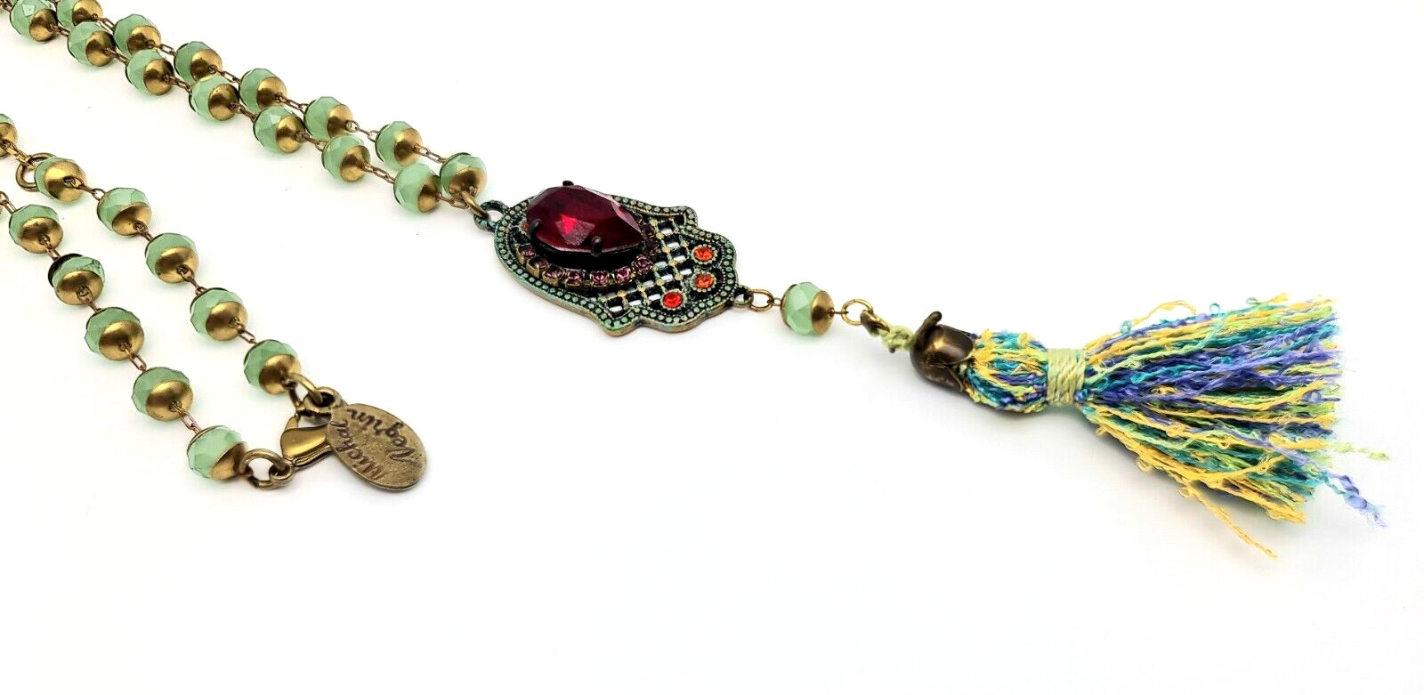 Beautiful Long Necklace With Hamsa Pendant With Crystals By Michal Negrin