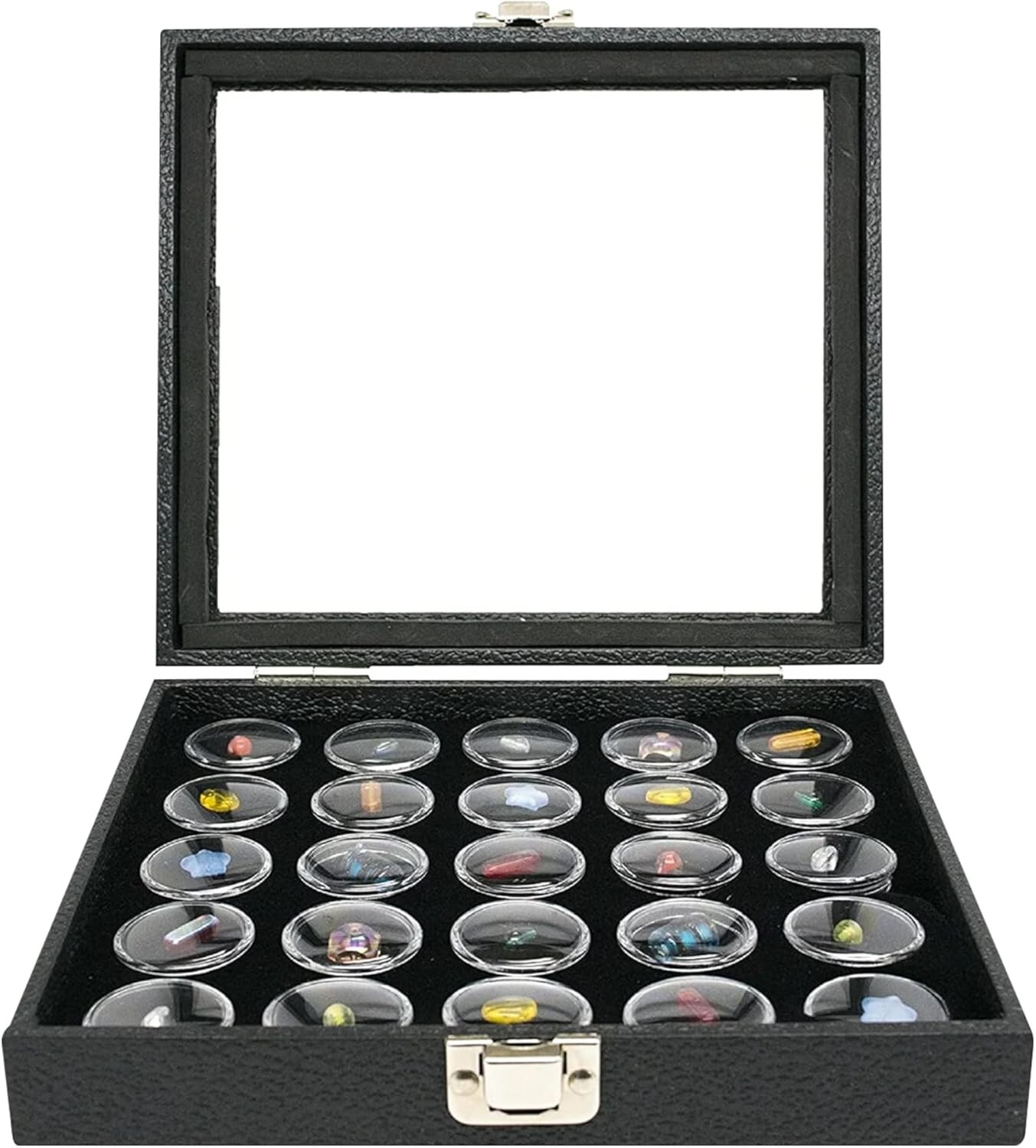 Novel Box Glass Top Black Jewelry Gemstone Display Case With Gem Jar Tray Insert