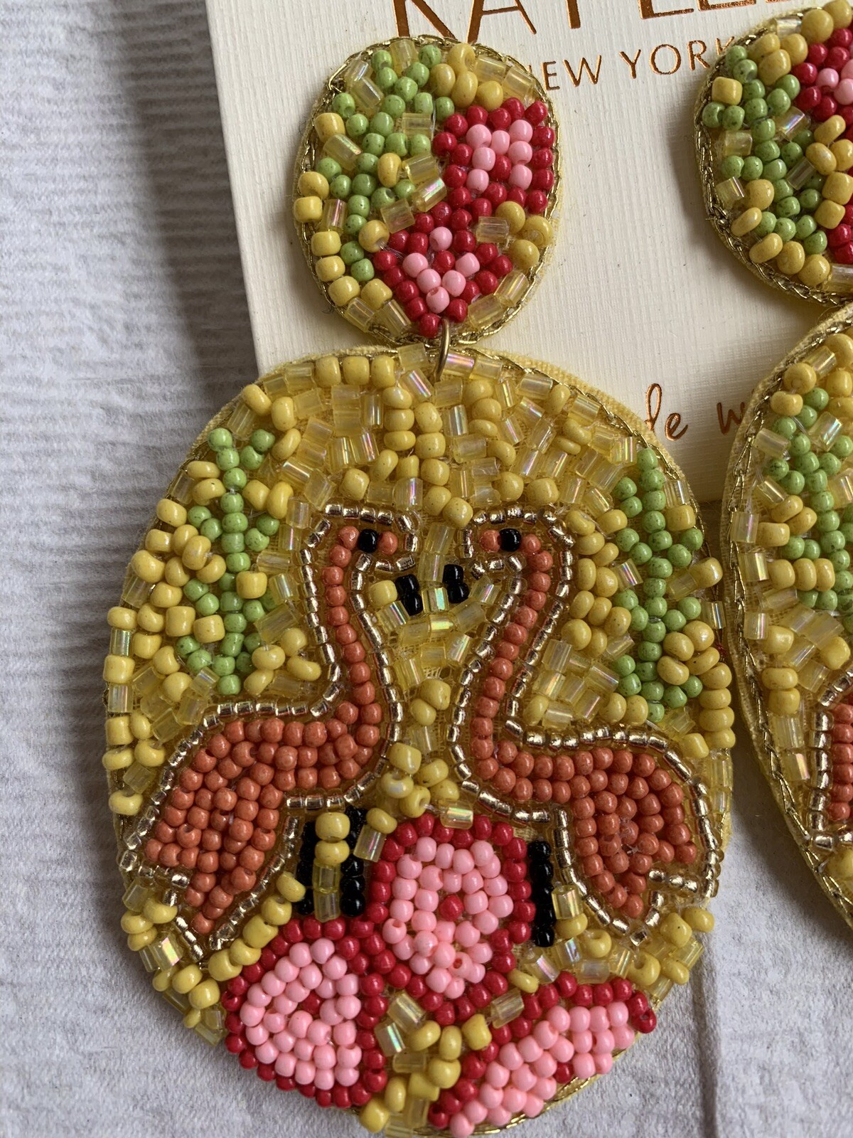 Kay Lee FLAMINGO Beaded Dangle Earrings 2” wide x 3.5” long NEW Post Back Bird