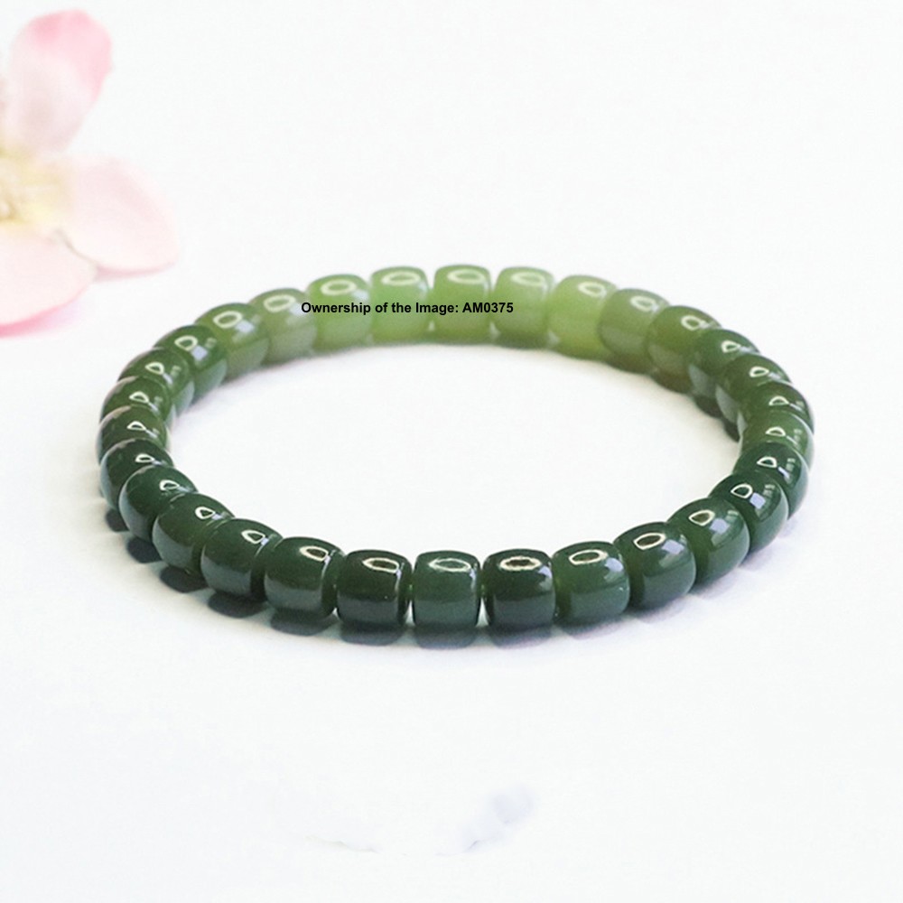 New Natural Grade A Jade Green Nephrite Tube Bead Stretch Bracelet 14-16cm