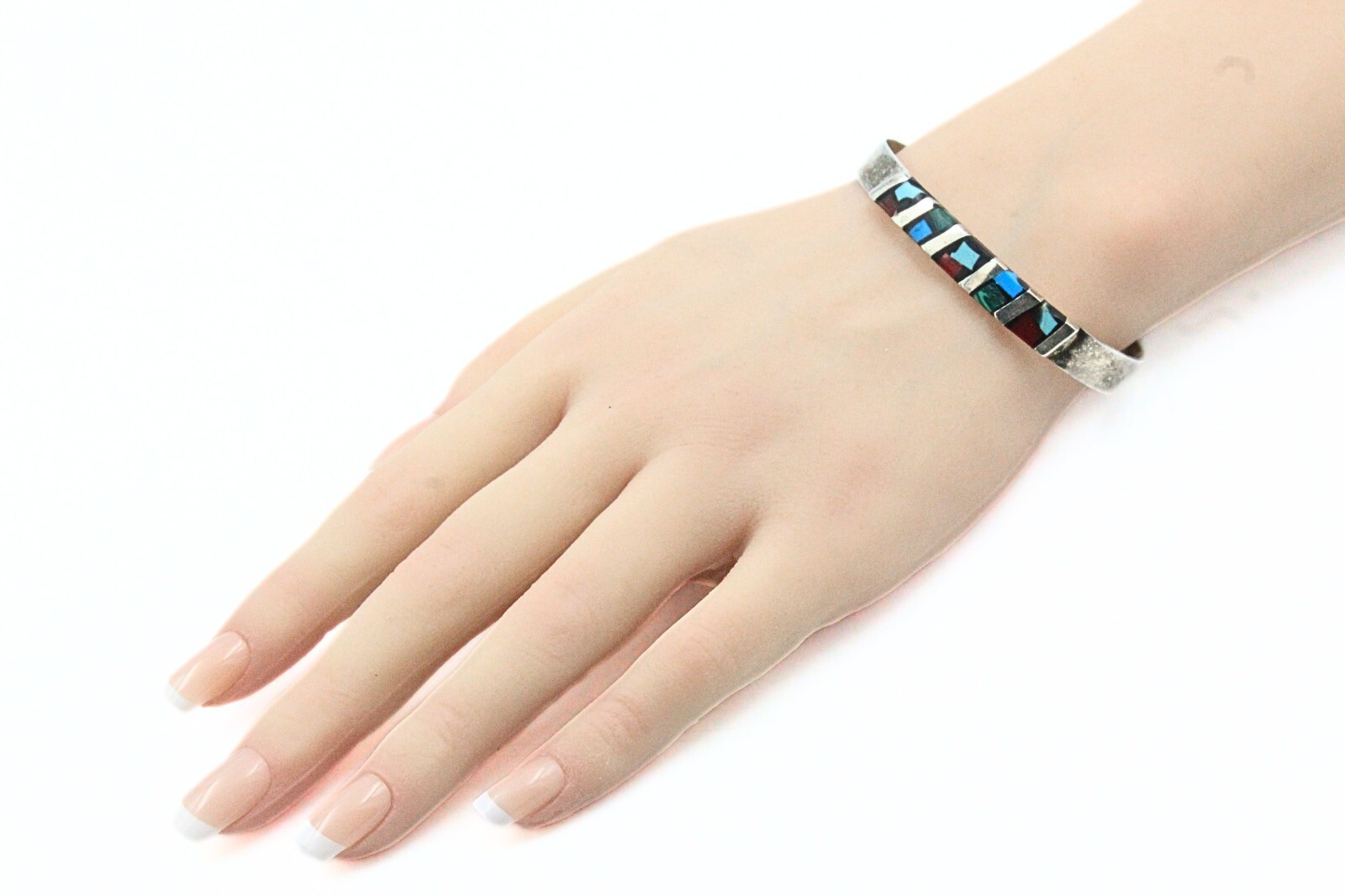 Lovely Mexico Nickle Silver Multi Stones Inlaid Cuff Bracelet