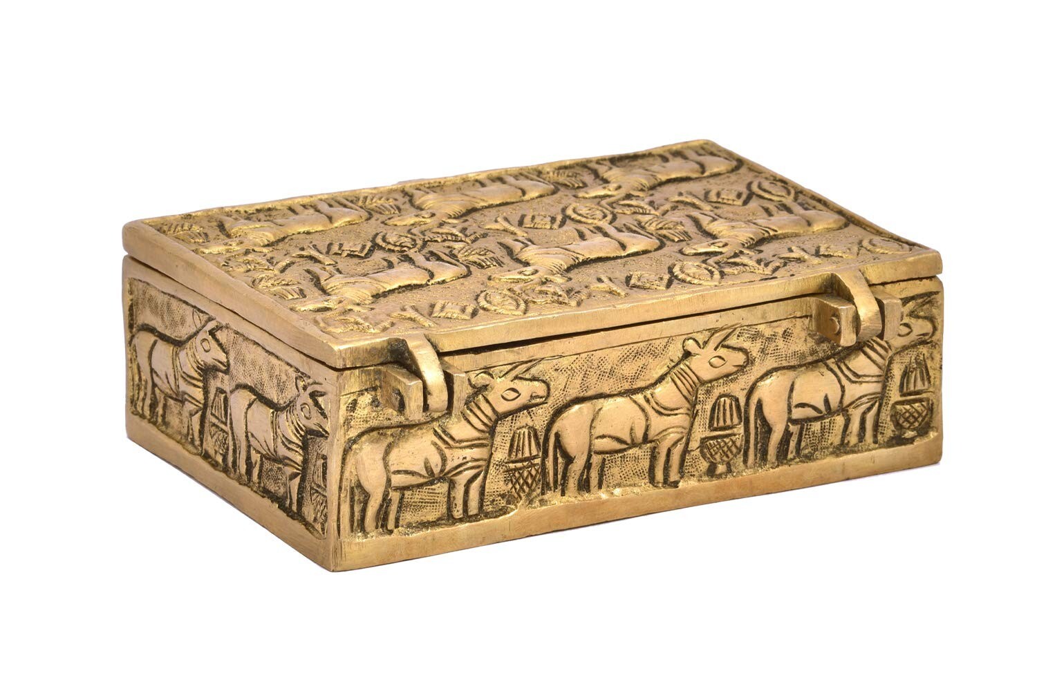 Handcrafted Vintage Style Brass Mohenjo Daro Jewelry Storage Box Pack of 1 Pcs,