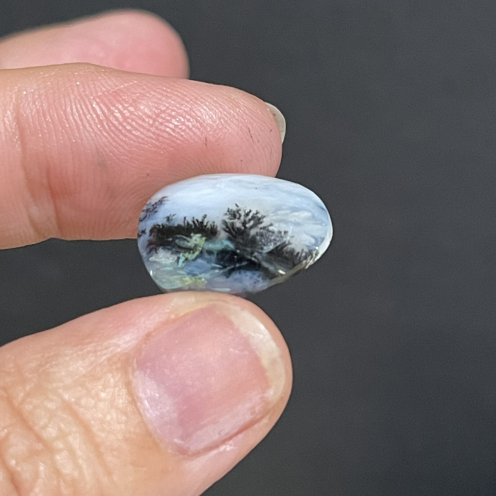 6.25ct 18.3×13.3×4.3mm Picture Like Blue Peruvian Rose Cut Opal Cabochon Gem