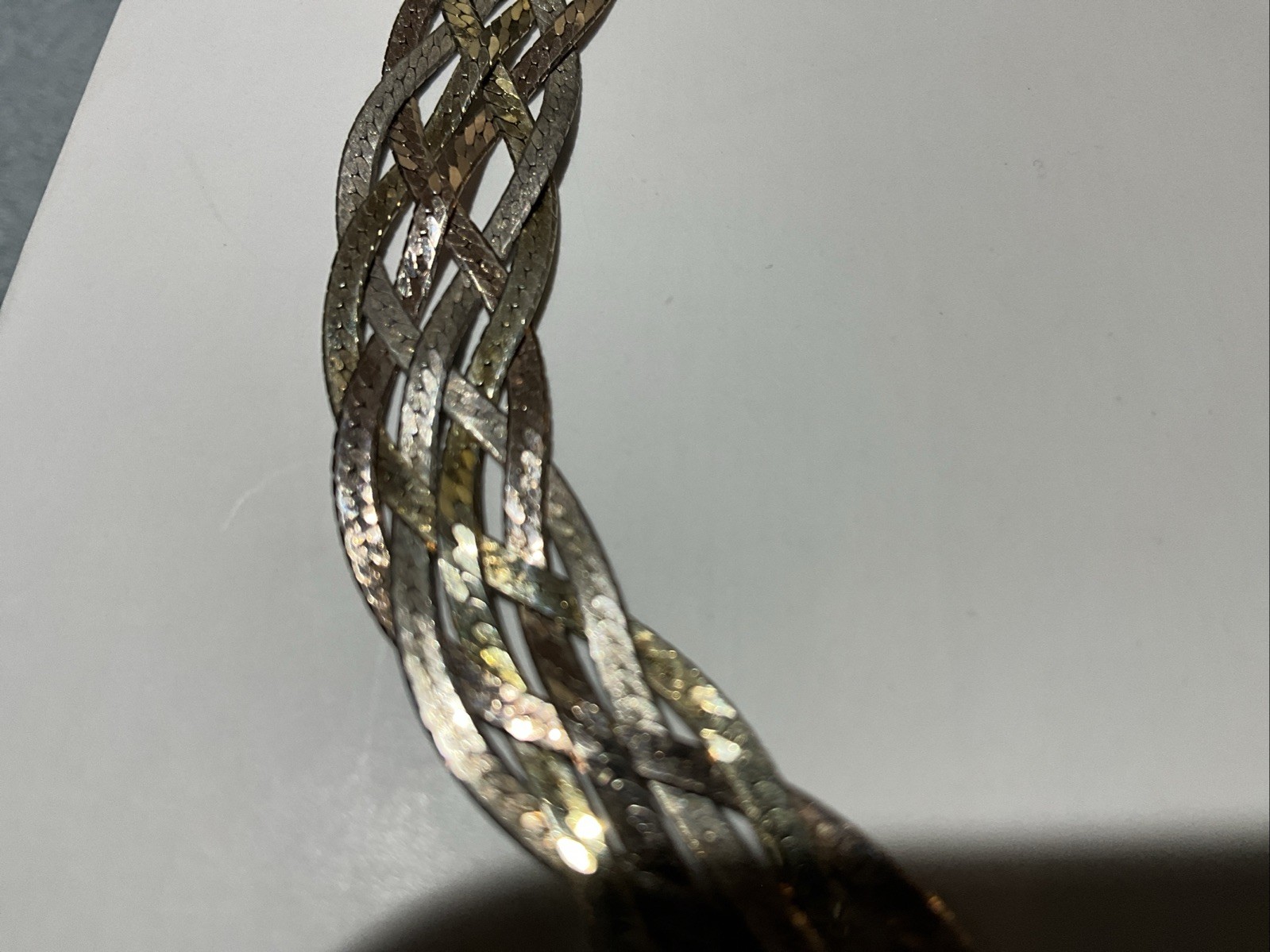 two tones 10mm Wide Braided Herringbone Italy Sterling Silver Necklace 15” /16gr