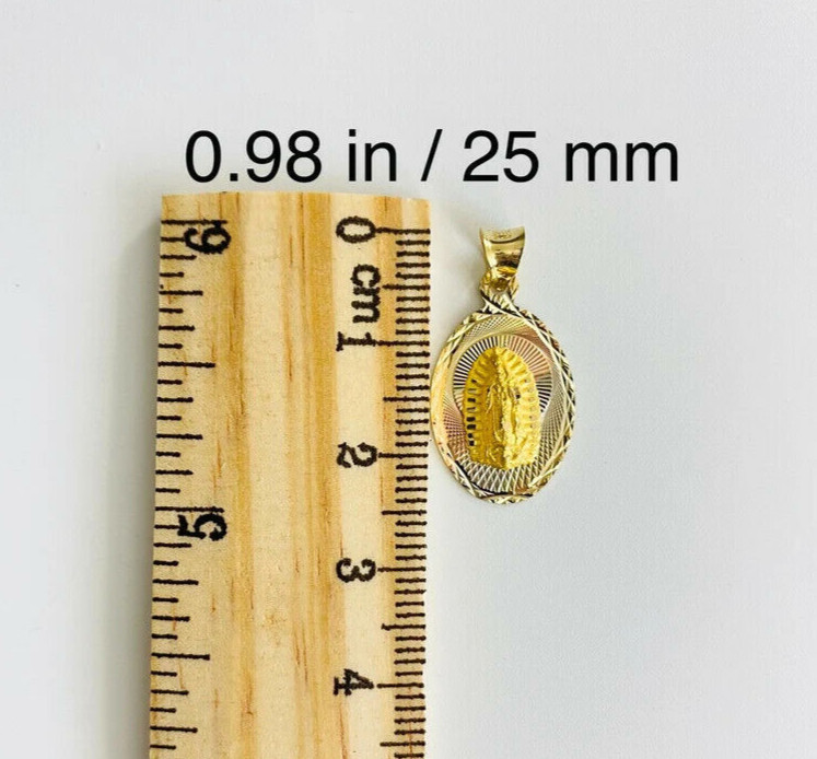 14K Solid Gold Virgin Mary 25mm Pendant Necklace 14K Gold Virgin Guadalupe-PT323