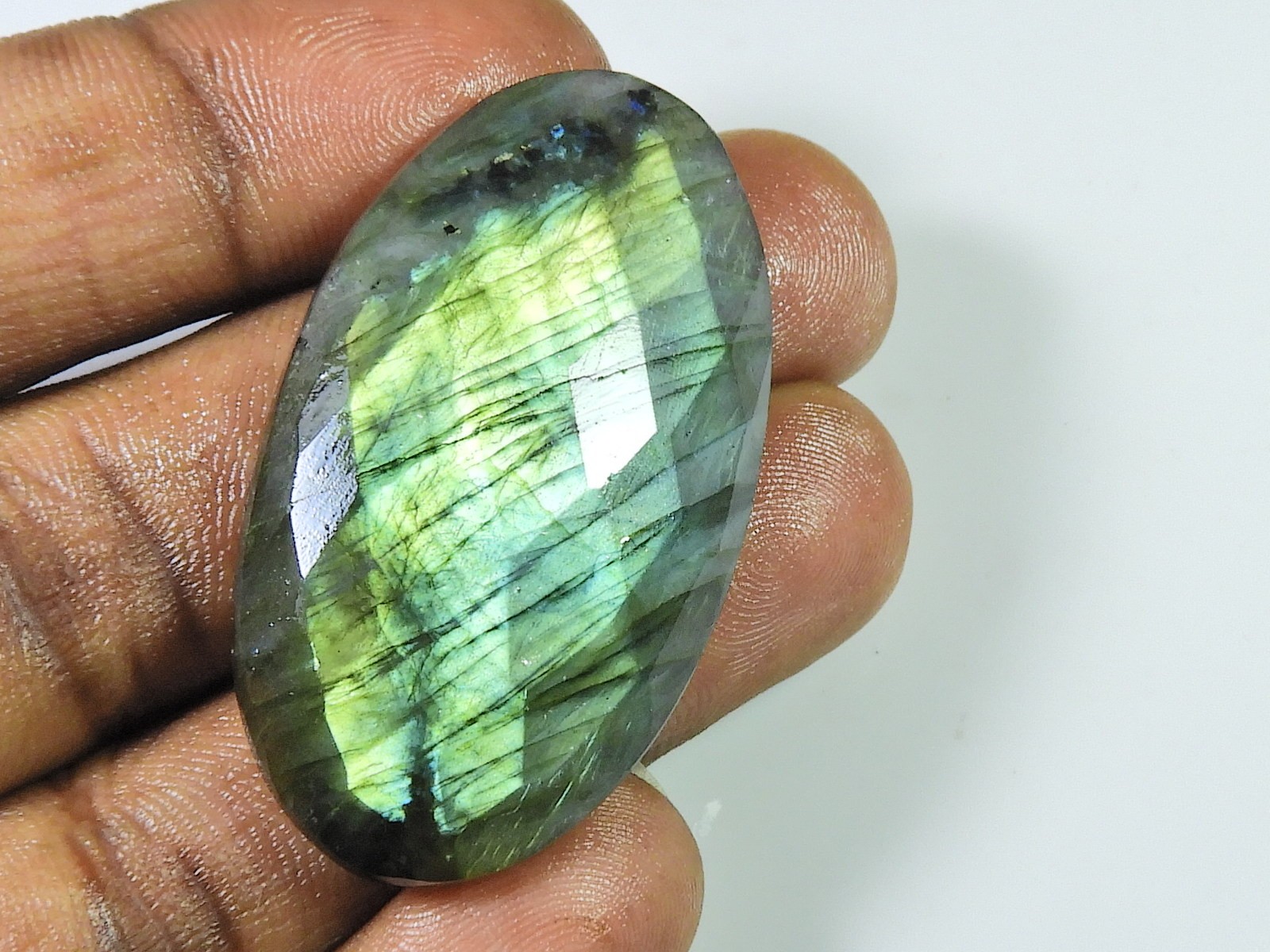 26X46MM Checker Cut Labradorite Oval Cabochon Loose Natural Gemstone 83Cts.