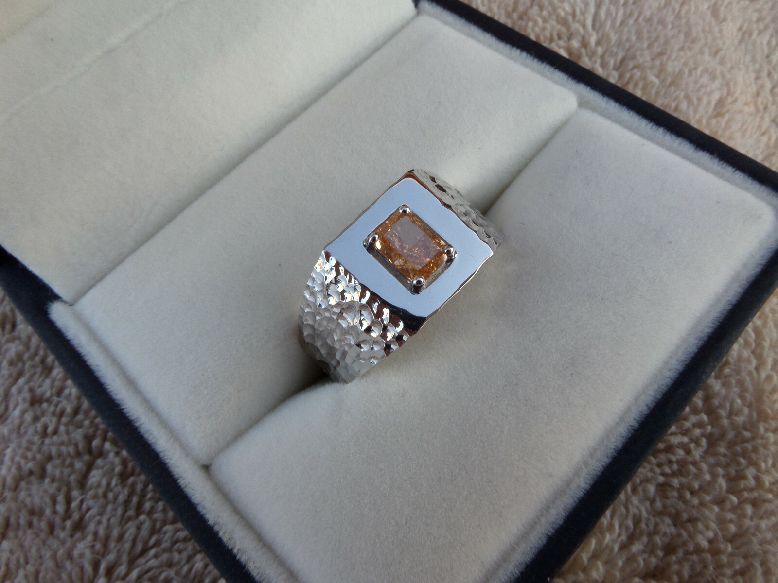 0.86 ct GIA Fancy Intense Yellow Orange Color Diamond Men’s Platinum Ring