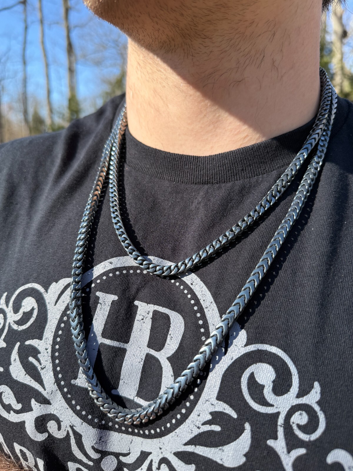 Handmade Franco Chain Necklace Black Rhodium Over Real 925 Silver Box Lock 6mm