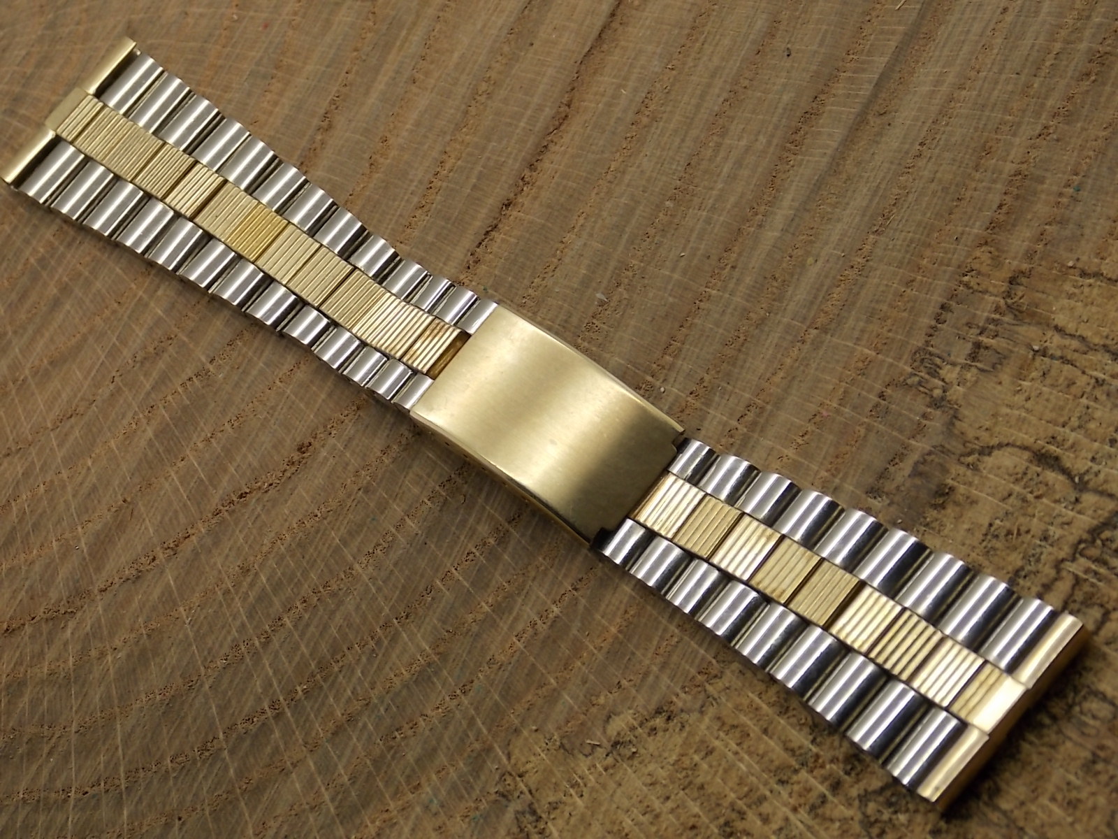 Vintage 1970s Hadley Two 2 tone 24mm watch band bracelet with fold over clasp
