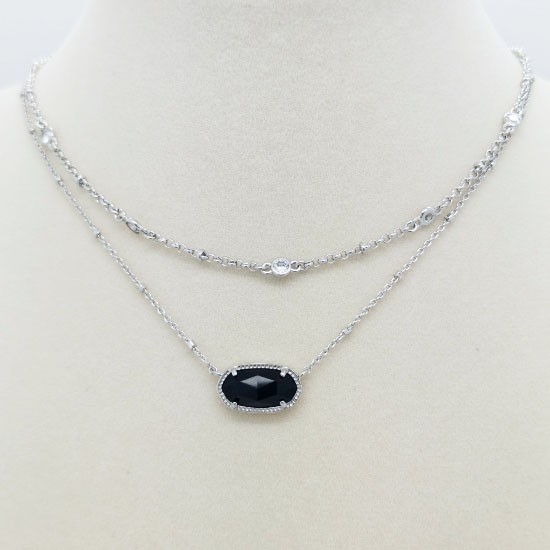 Kendra Scott Elisa Silver Crystal Multi Strand Pendant Necklace in Black