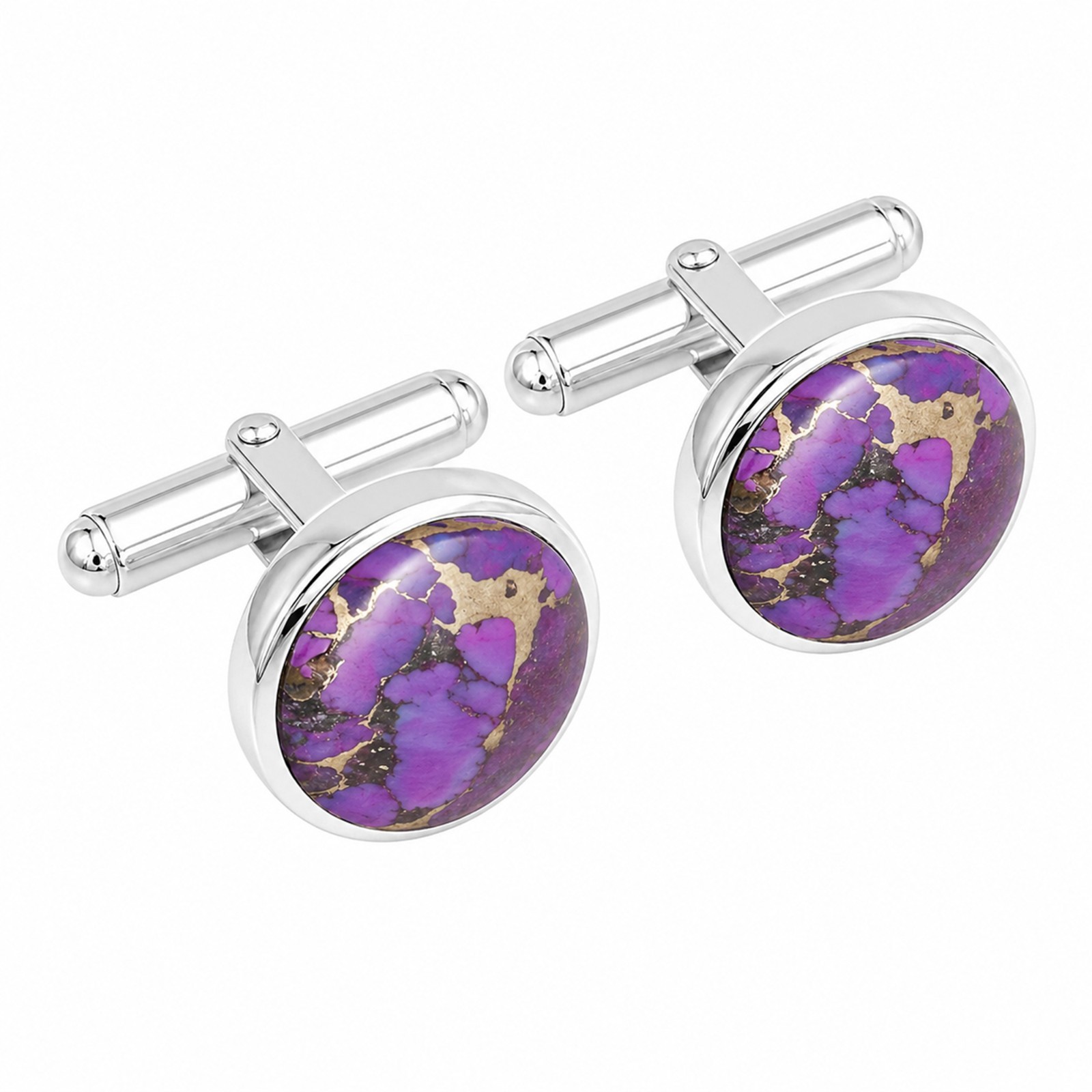 925 Sterling Silver Purple Copper Turquoise Cufflinks Men’s Formal Jewelry