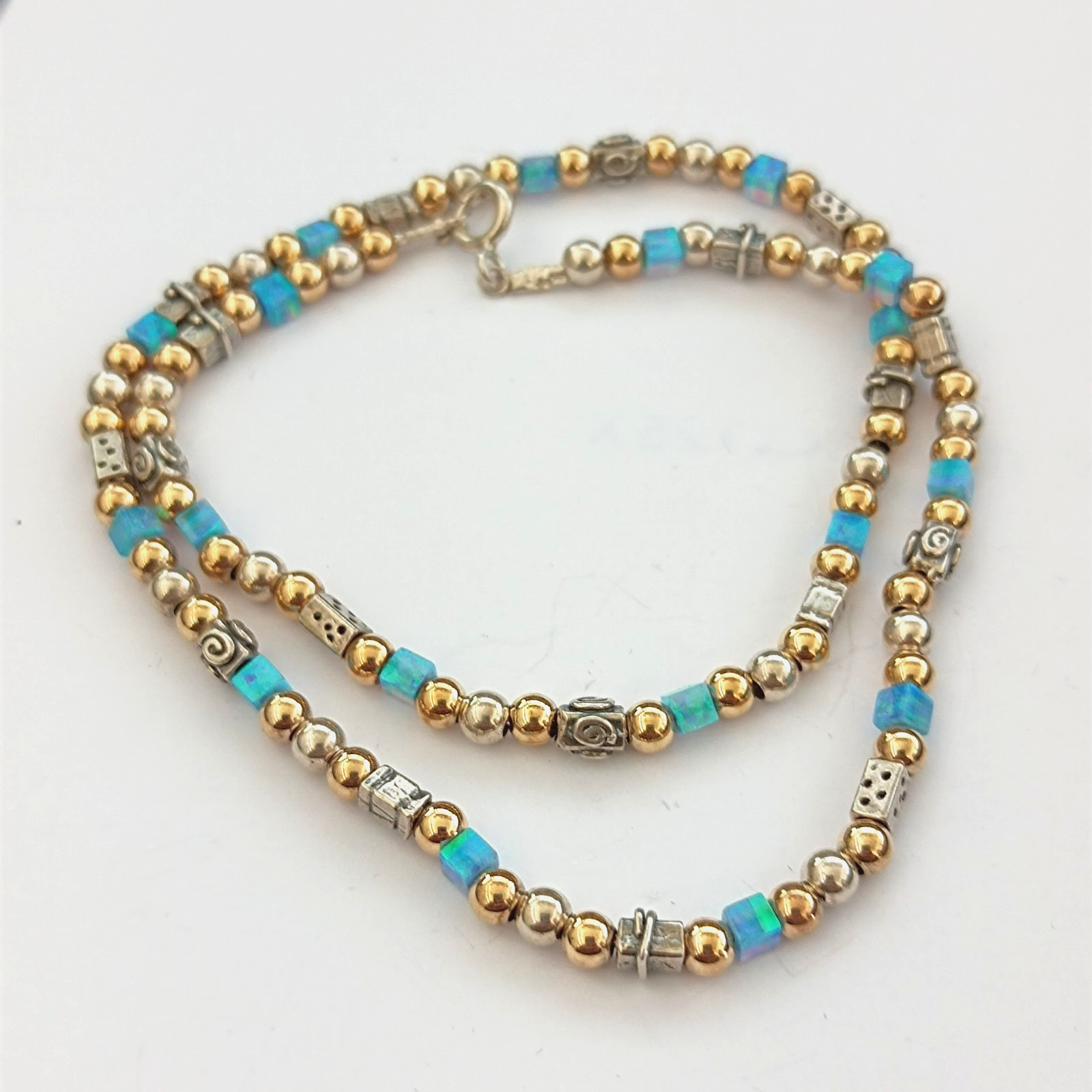 Israeli Modernist Necklace Sterling Silver Gold Filled Artisan Chic Blue Stone