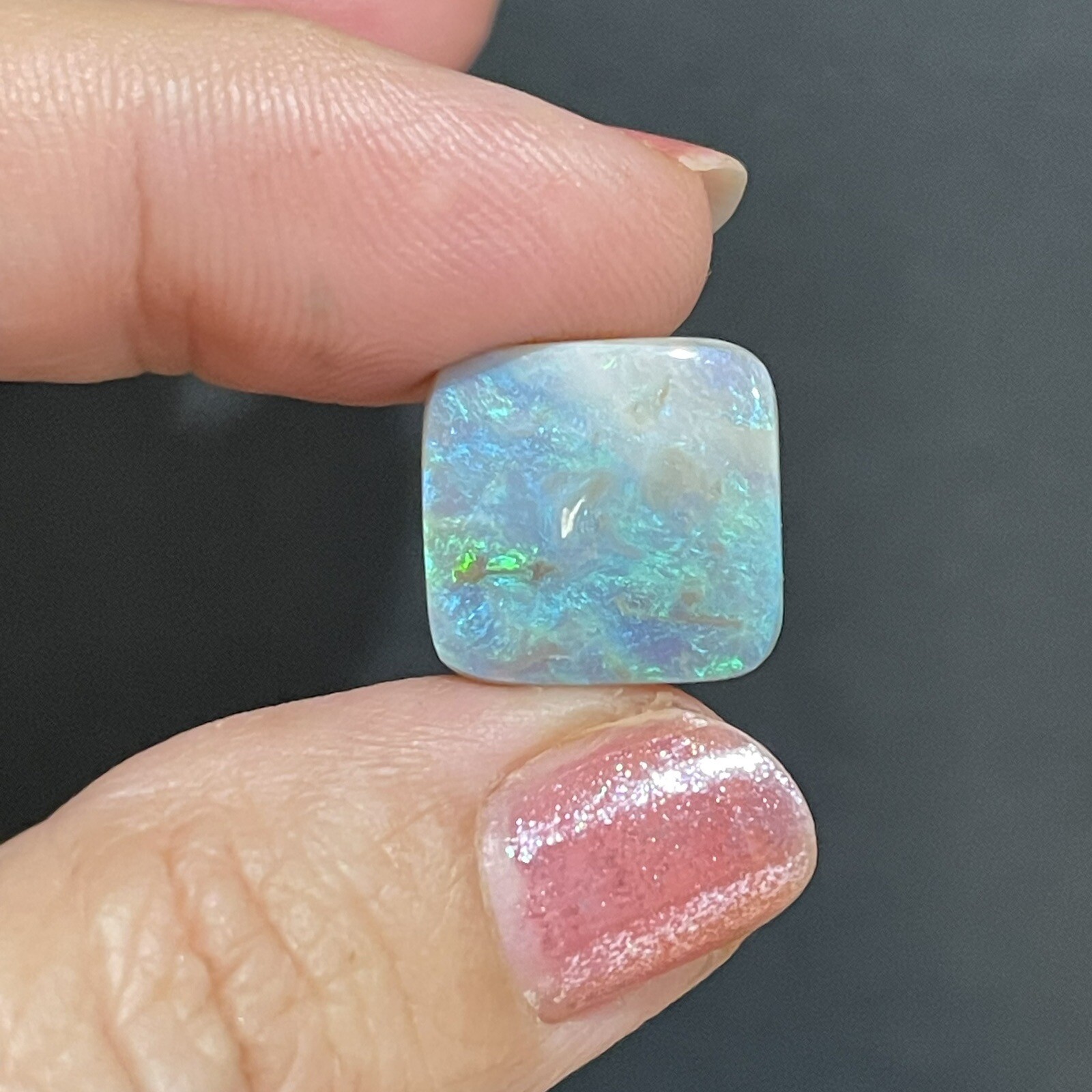 10.4ct 15×14.8×5.4mm Solid Australian Mintabie Black Opal Square Cabochon Gem