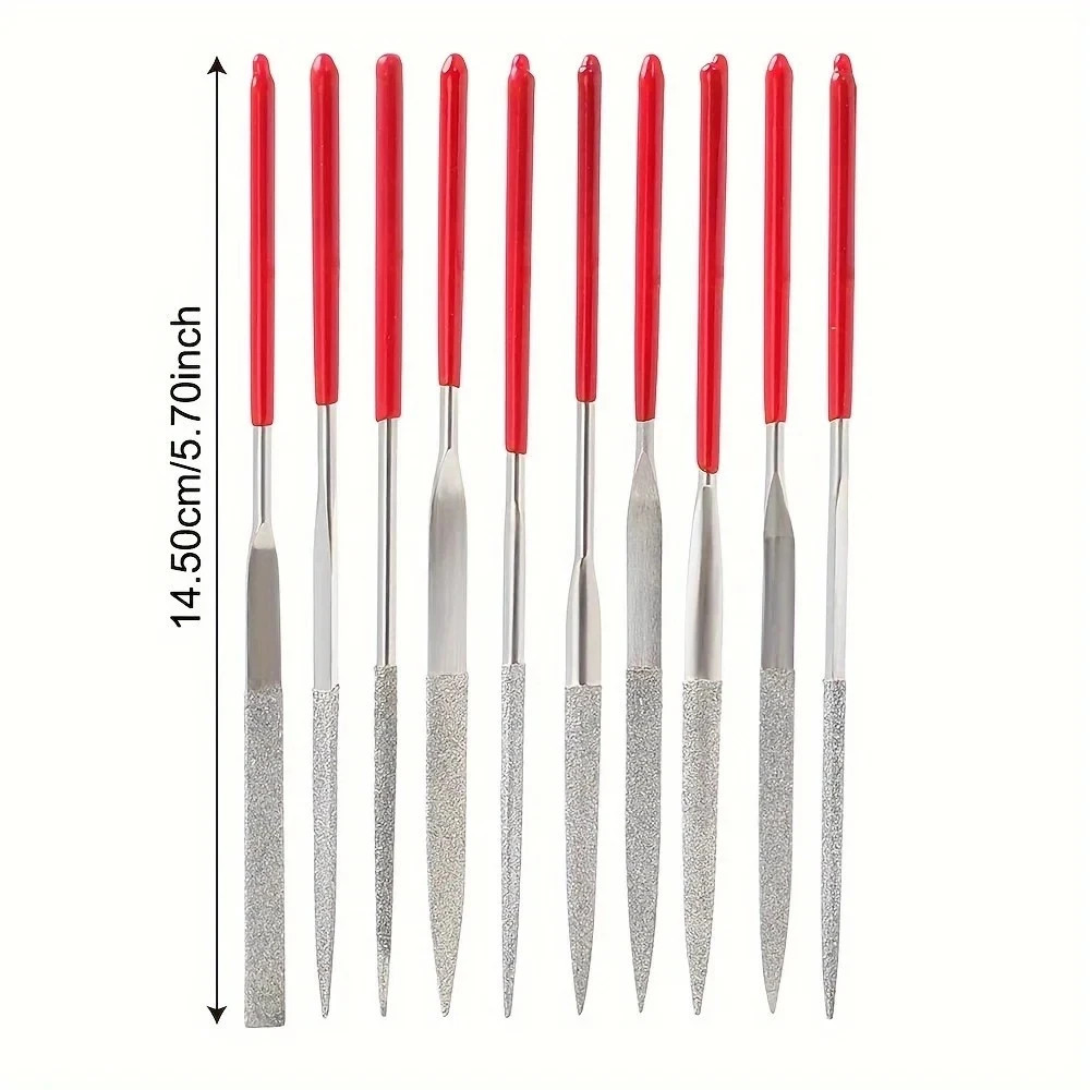 10pc Diamond Needle File Set Titanium Plated Jewelry Glass Stone Metal Tool 140m