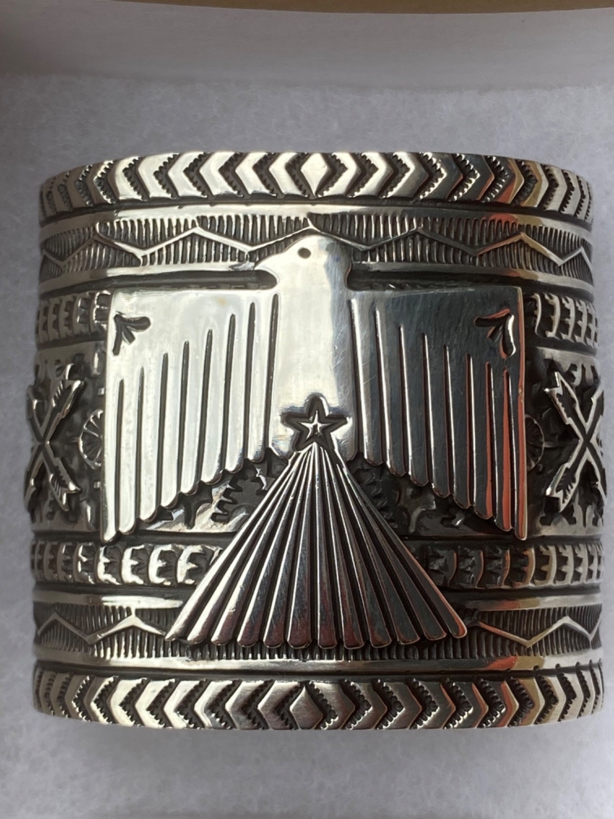 MINT CONDITION Navajo Sunshine Reeves Thunderbird Solid 925 Cuff Bracelet WIDE!!