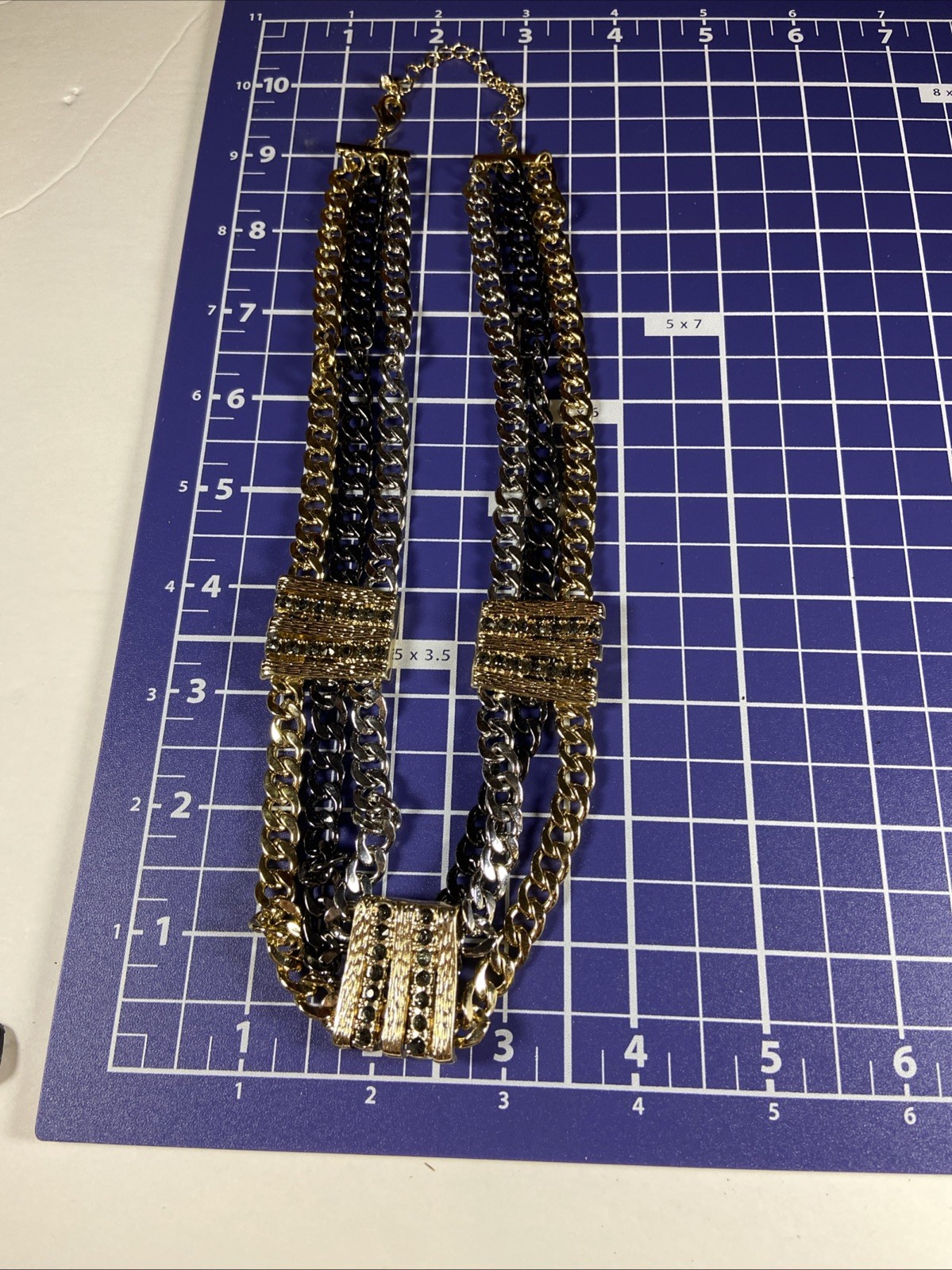 Black Gold Silver Rhinestone & Chain Necklace 16-20” Adjustable