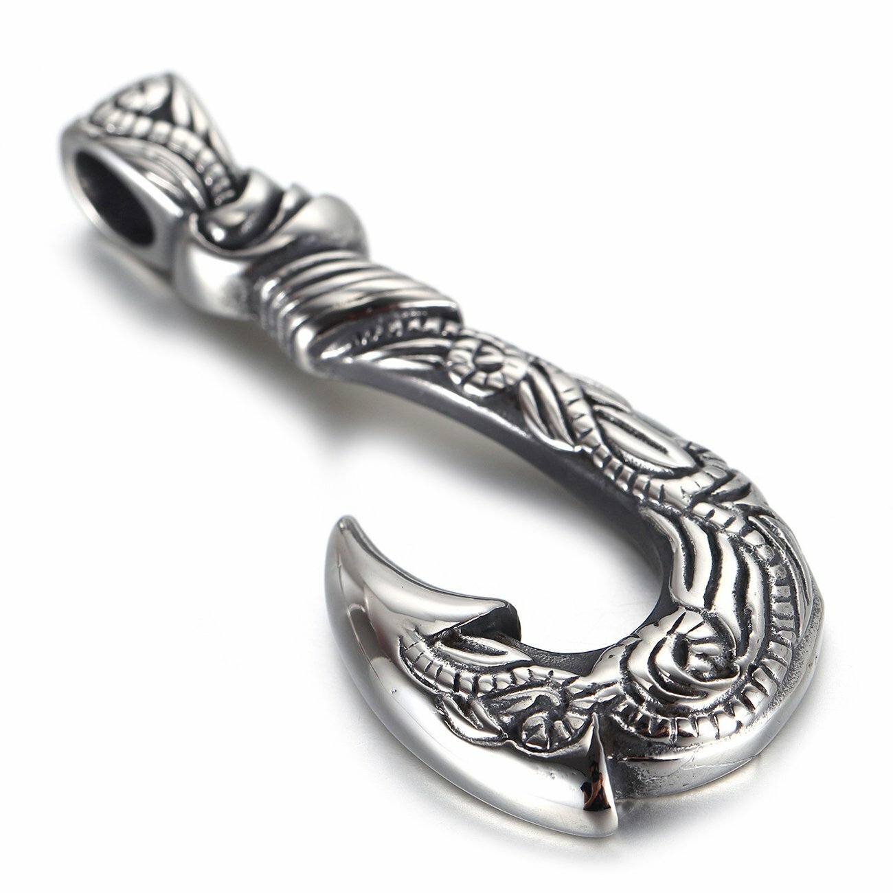 MENDEL Mens Hawaiian Fishing Fish Hook Pendant Necklace Stainless Steel Jewelry
