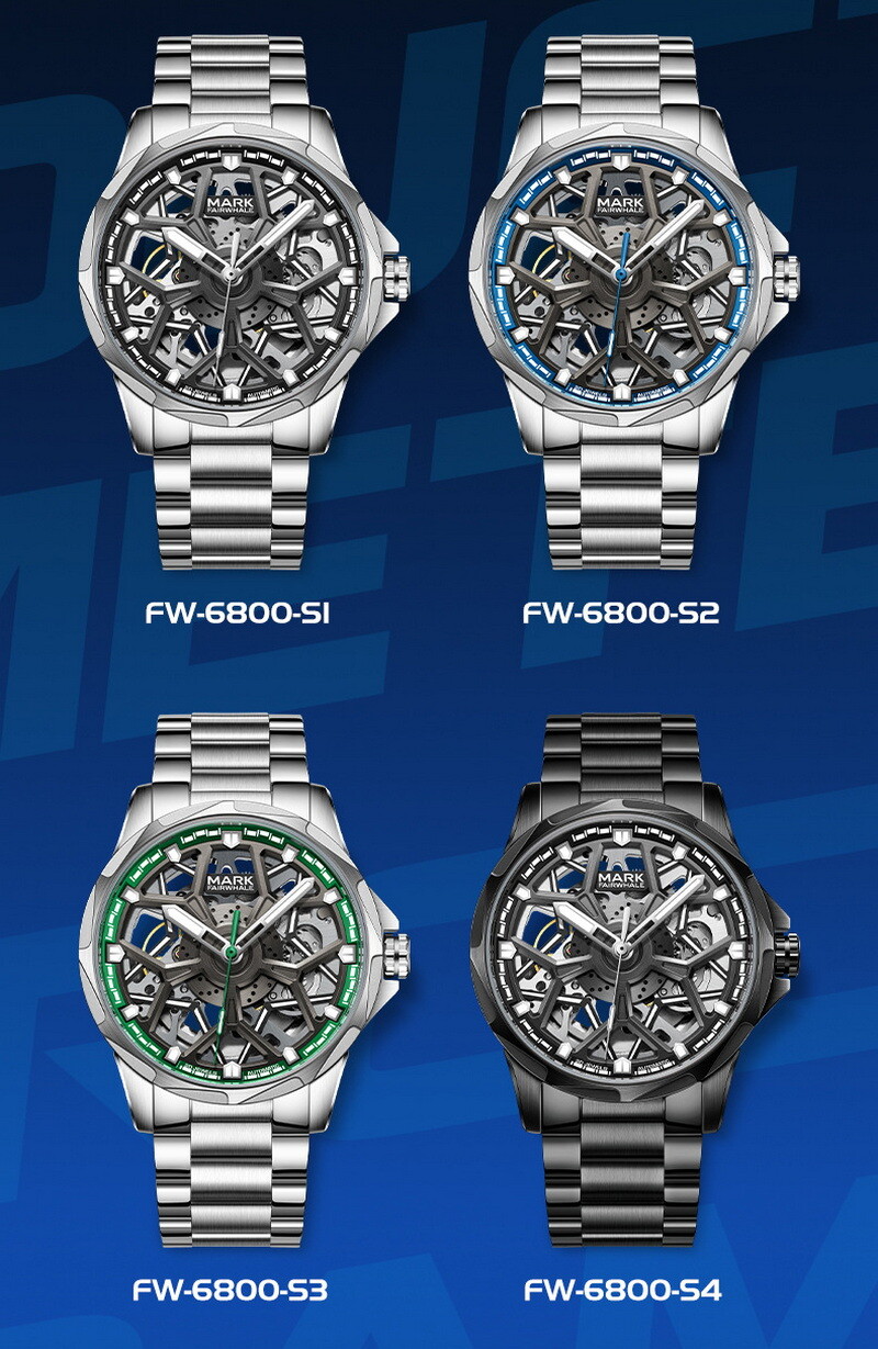 MARK FAIRWHALE Hollow Out Luminous Waterproof Automatic Mechanical Wristwatch