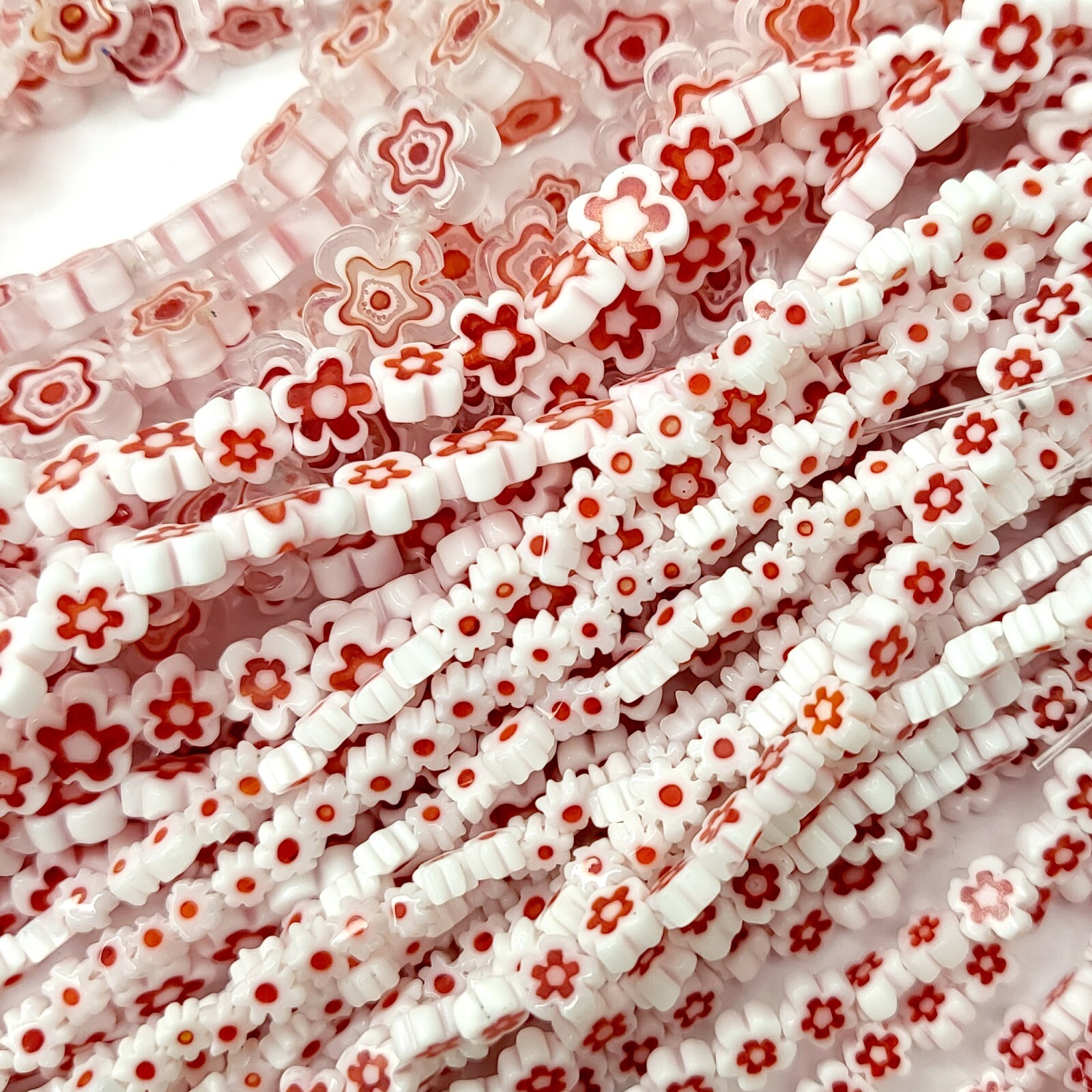 White Flower Millefiori Glass Lampwork Spacer Bead Crystal 15″ 4mm 6mm 8mm 10mm