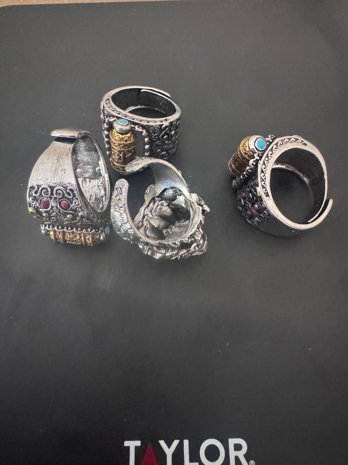 Lot of 4 Tibetan Style Spinner Rings – Stamped 925 – Adjustable Fidget Rings 68g