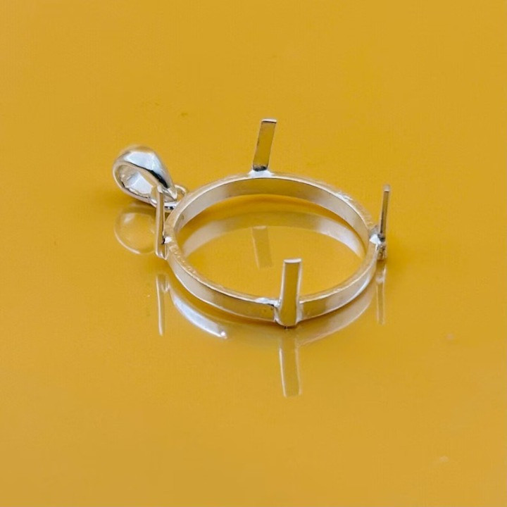 925 Sterling Silver 10mm Round Prong Pendant Setting Cabochon Jewelry DIY
