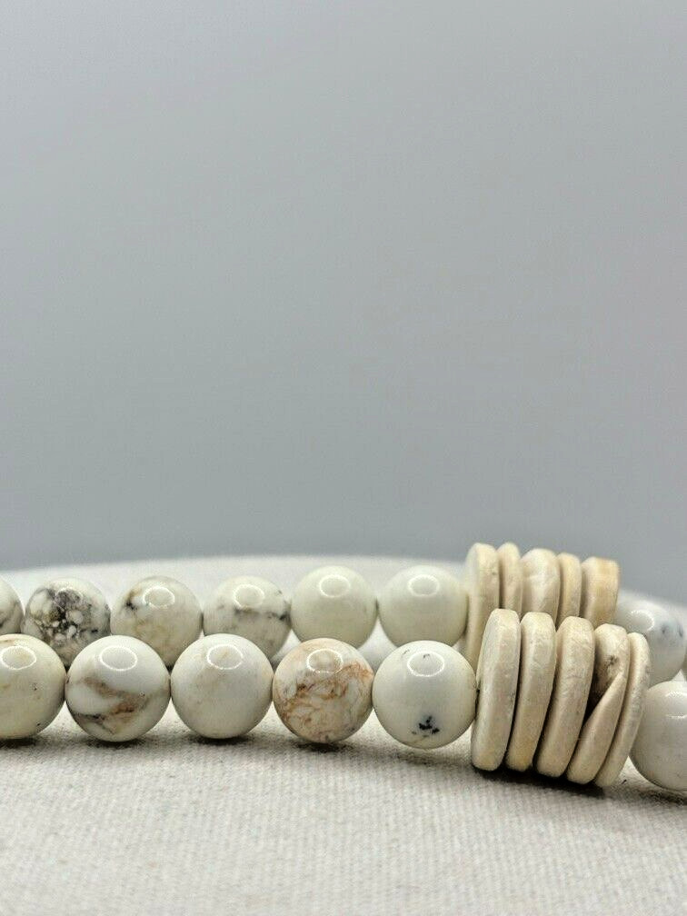 Pink Cocowood Chip Howlite Large Kenya Bone Beaded Horsehair Pendant Necklace