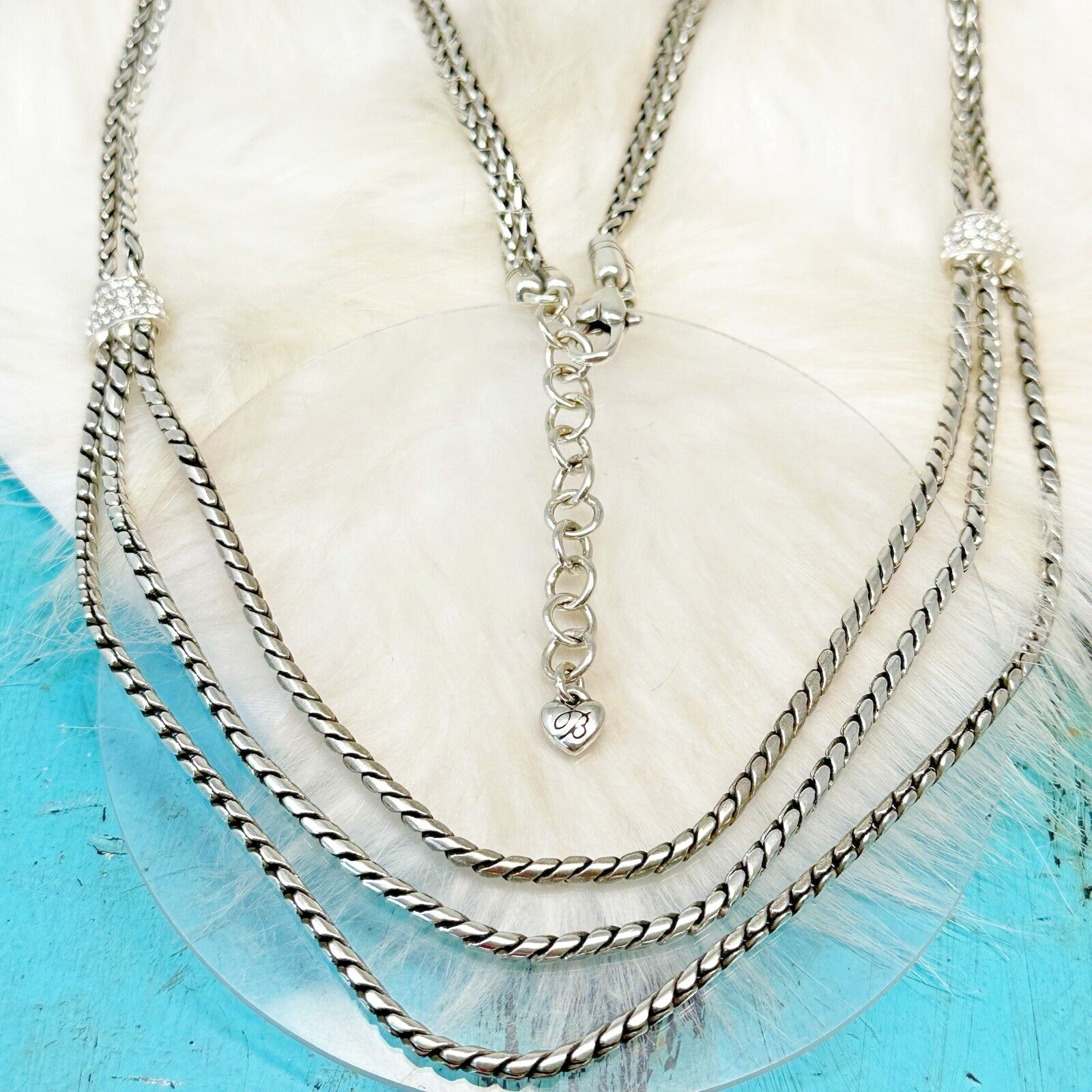 Brighton Meridian Crystal Station Layered Tier Necklace 25-27″ Silver Plate