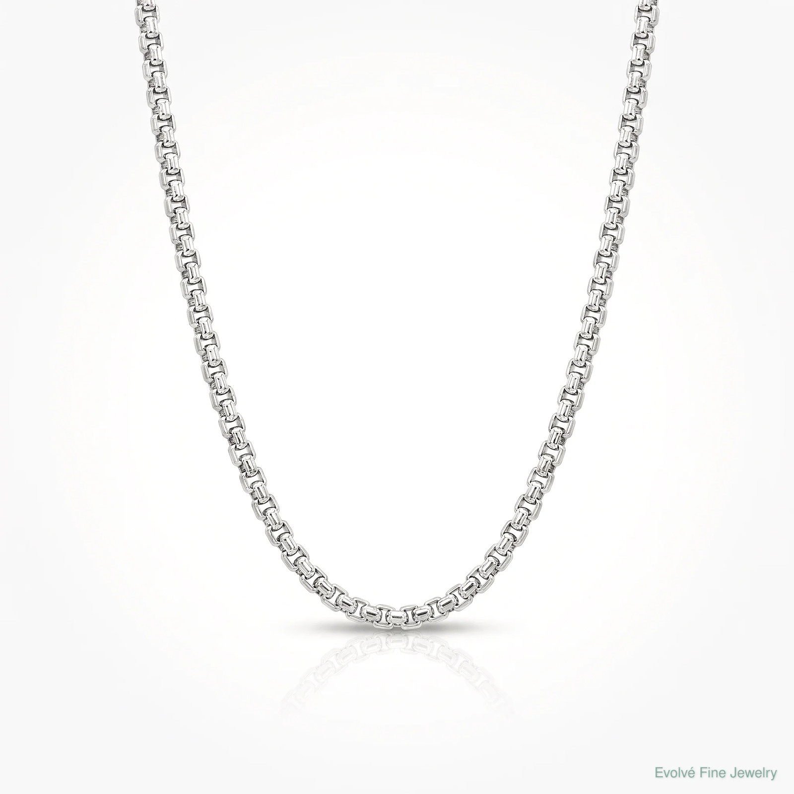 14K White Gold 2.45mm Semi-Solid Round Box Chain Necklace 18″-30″