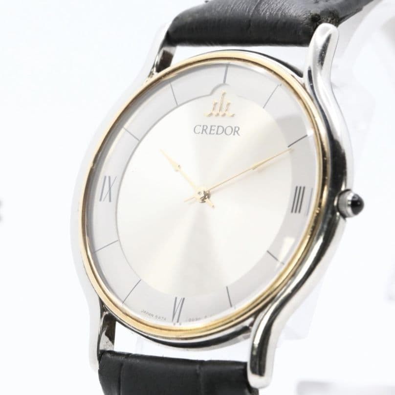 Seiko Credor 18K Gold Silver Quartz Watch Made in Japan 074053