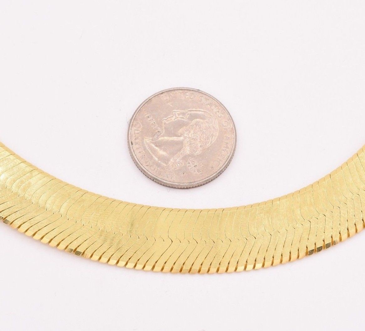 14mm Bold Herringbone Chain Necklace 14K Yellow Gold Plated Sterling Silver 925