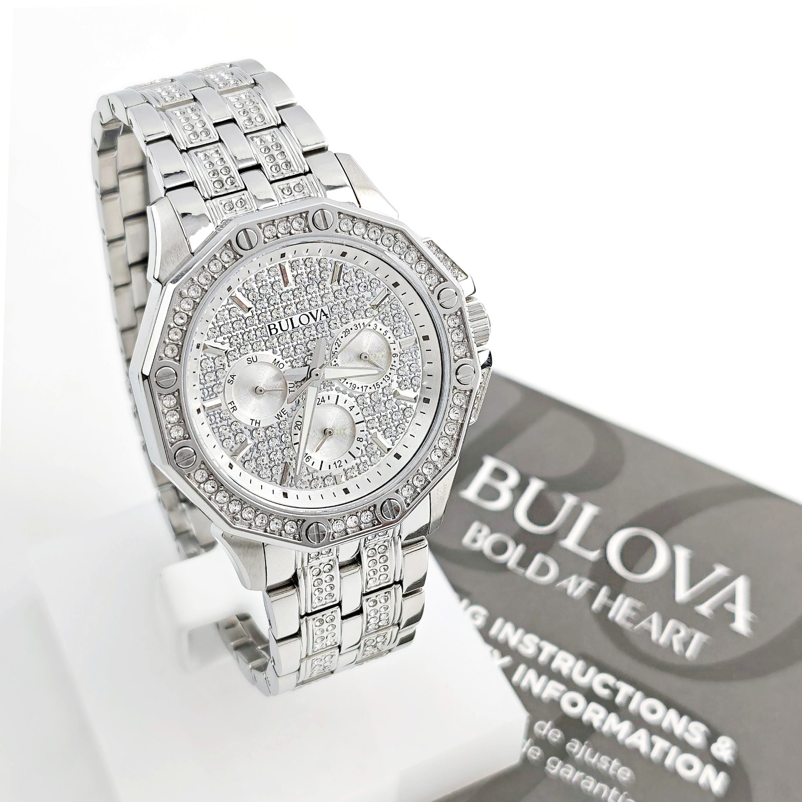 Bulova Octava Crystal White Stainless Steel 41.5MM Men’s Quartz Watch 96C134