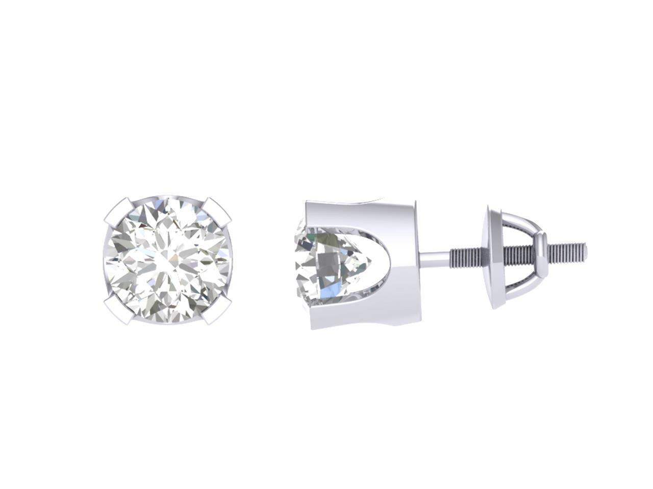 Solitaire Studs Earrings SI2 H 1.01 Carat Natural Diamond Screw Back 14K Gold