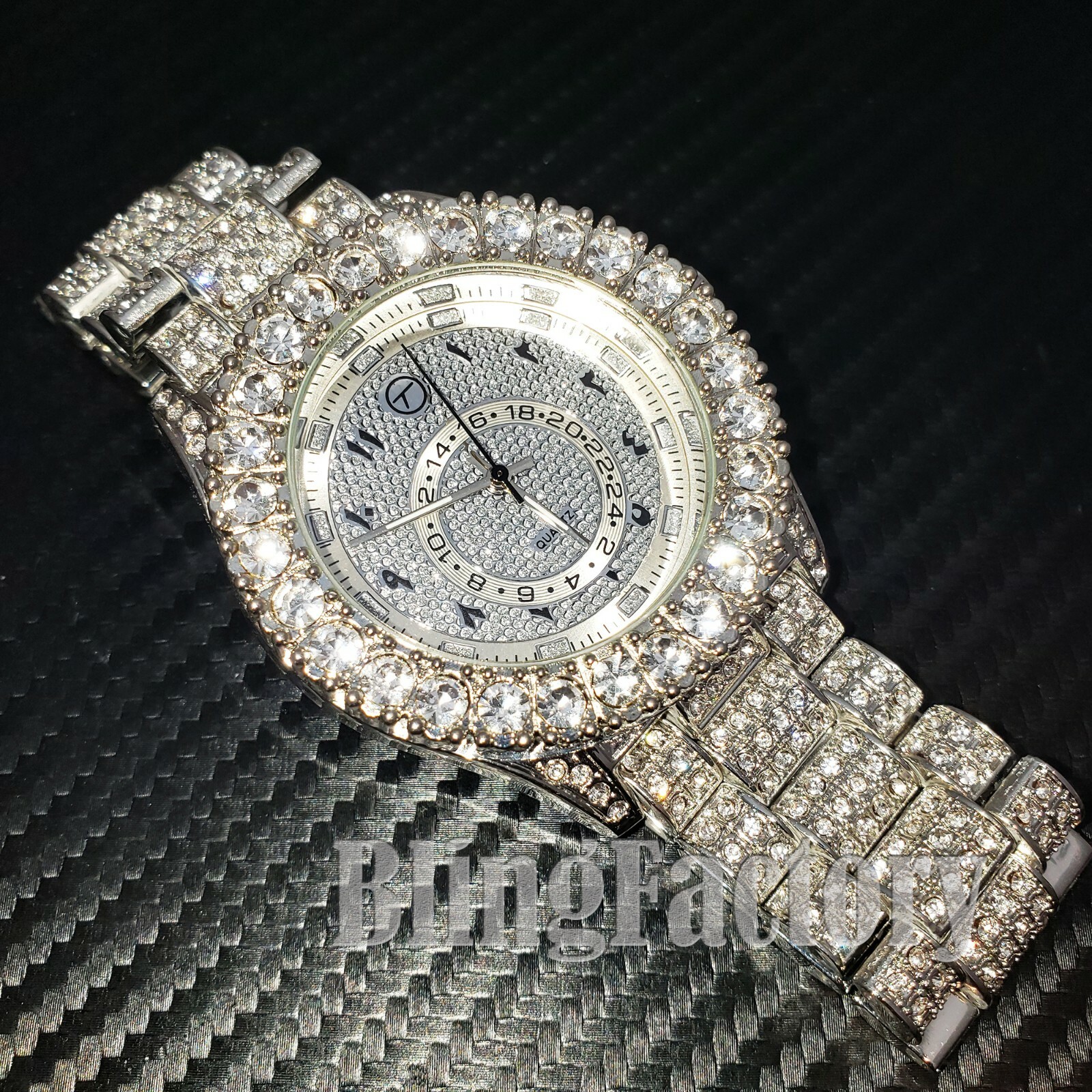 Men’s Hip Hop Iced White Gold PT Rapper Bling BIG Lab Diamond Urban Metal Watch