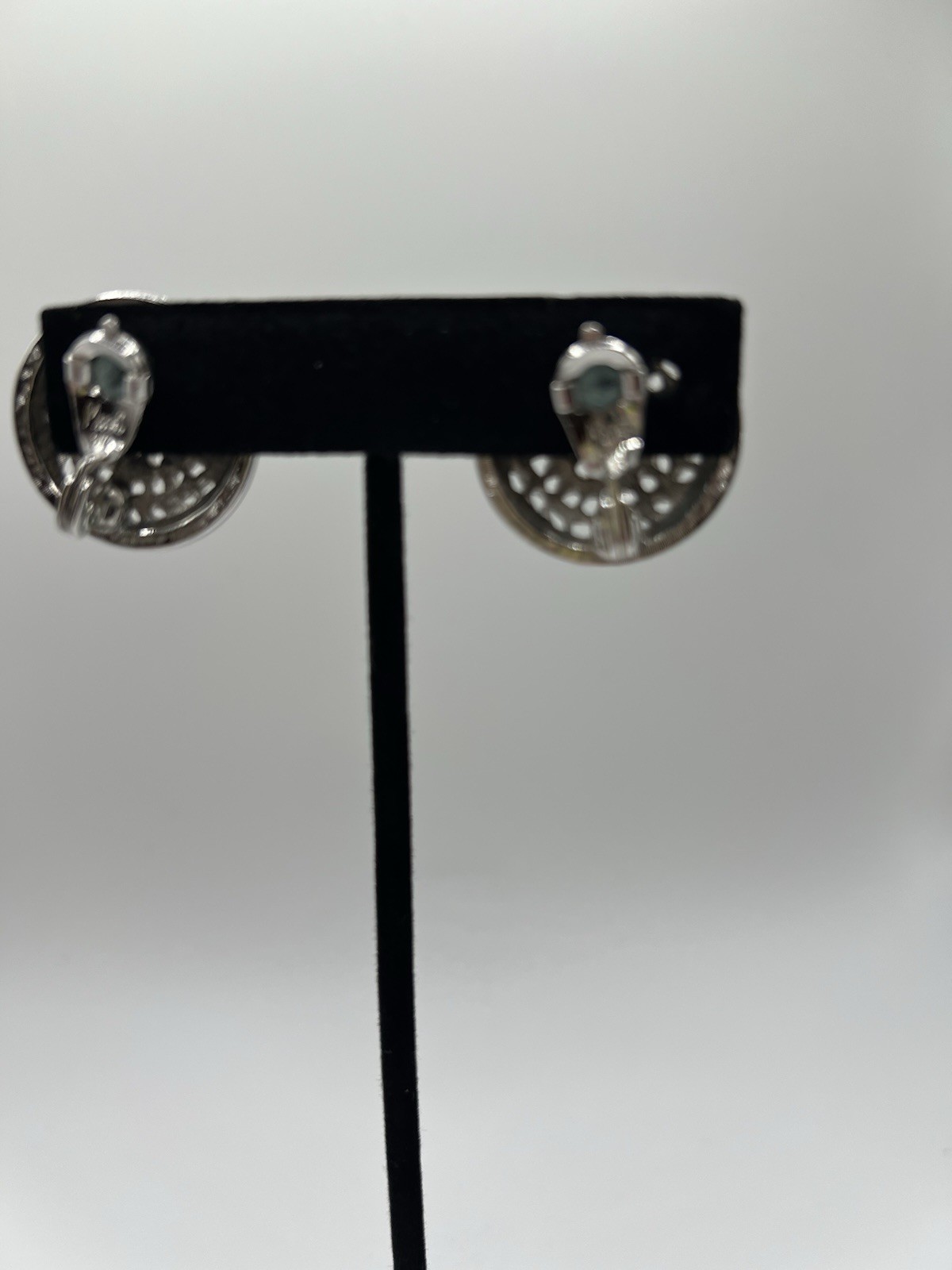 Monet Signed Silver Tone Round Filigree Stud Clip-On Earrings 1 in