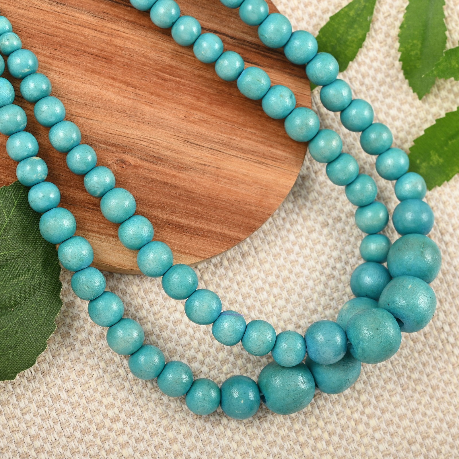 Stainless Steel Wood Beaded Double Row Necklace Jewelry Gift for Women Size 18