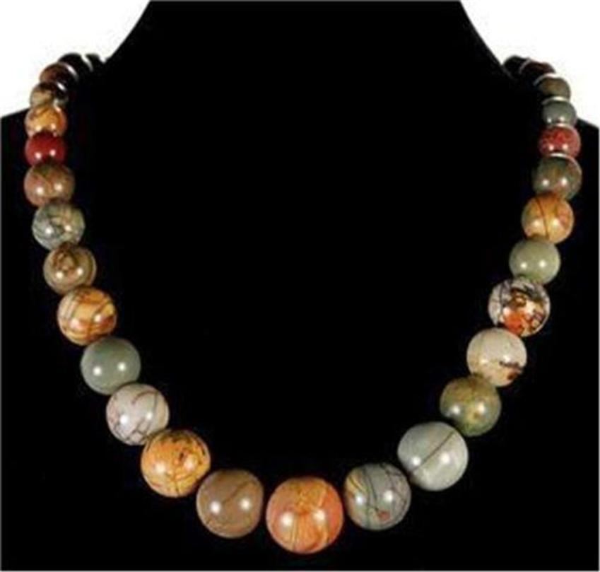 Natural 6-14mm Multi-color Picasso Jasper Round Gemstone Beads Necklace 18″