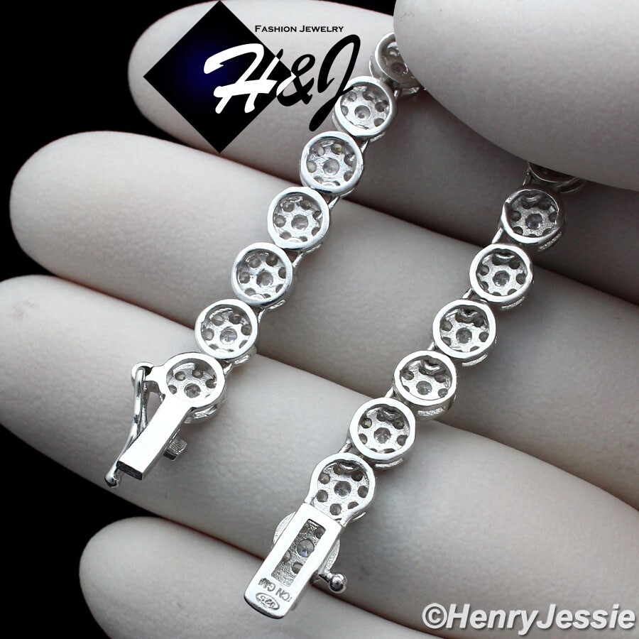 SOLID 925 STERLING SILVER 18″X5MM ICY BLING CZ 1 ROW FLOWER CLUSTER NECKLACE*N15